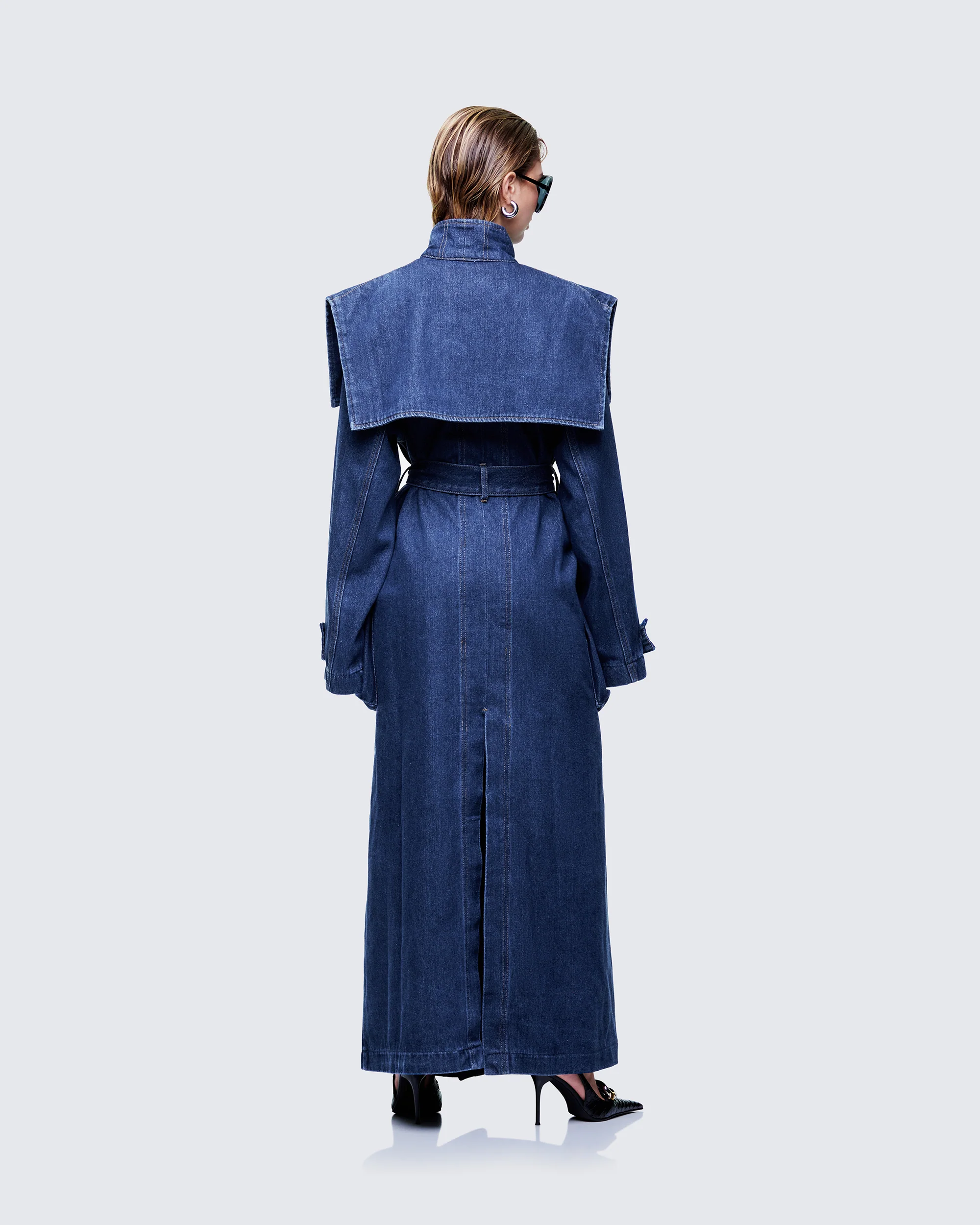 Siaz Blue Belted Maxi Denim Mac - Image 4
