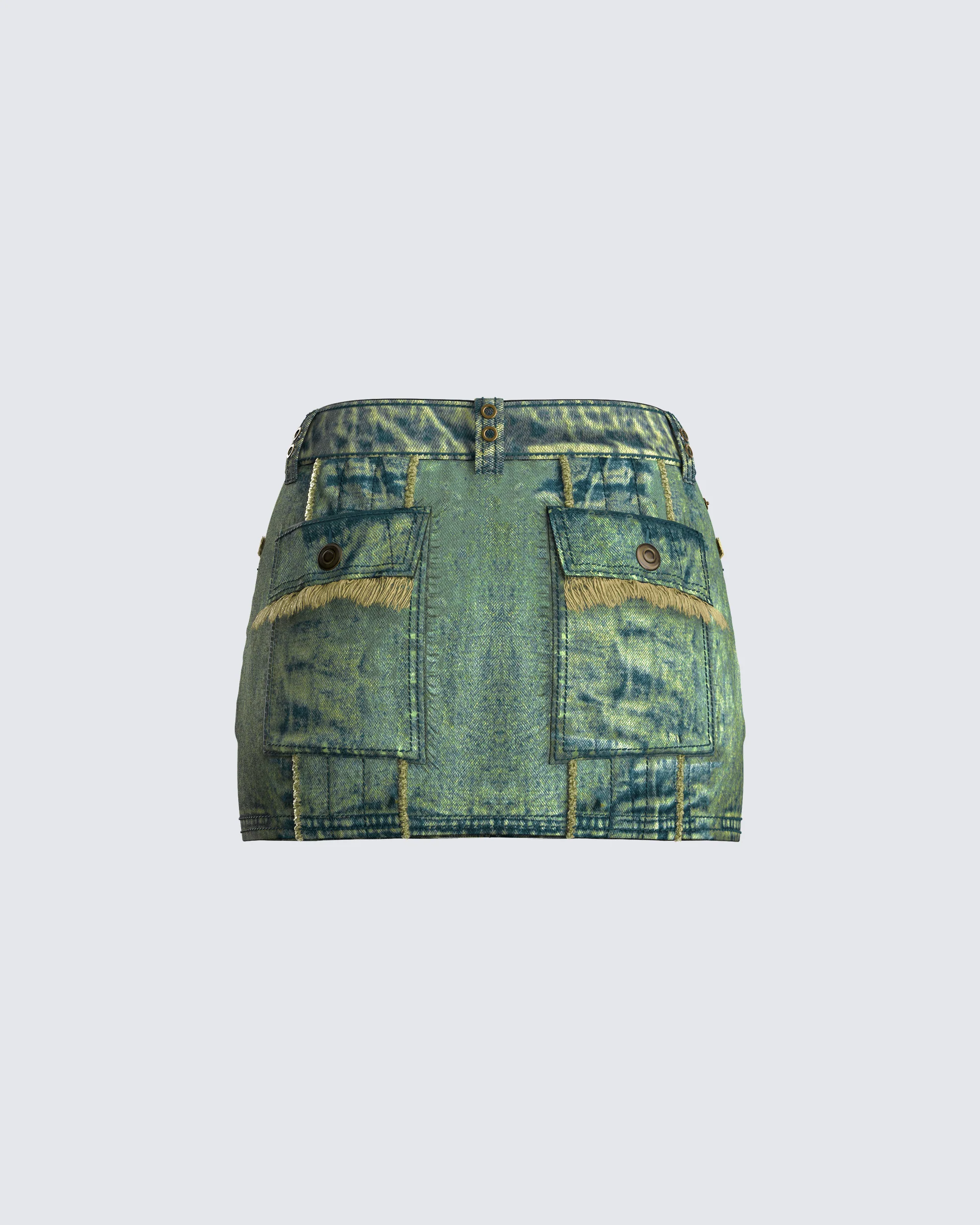 Sima Green Tint Denim Mini Skirt - Image 3