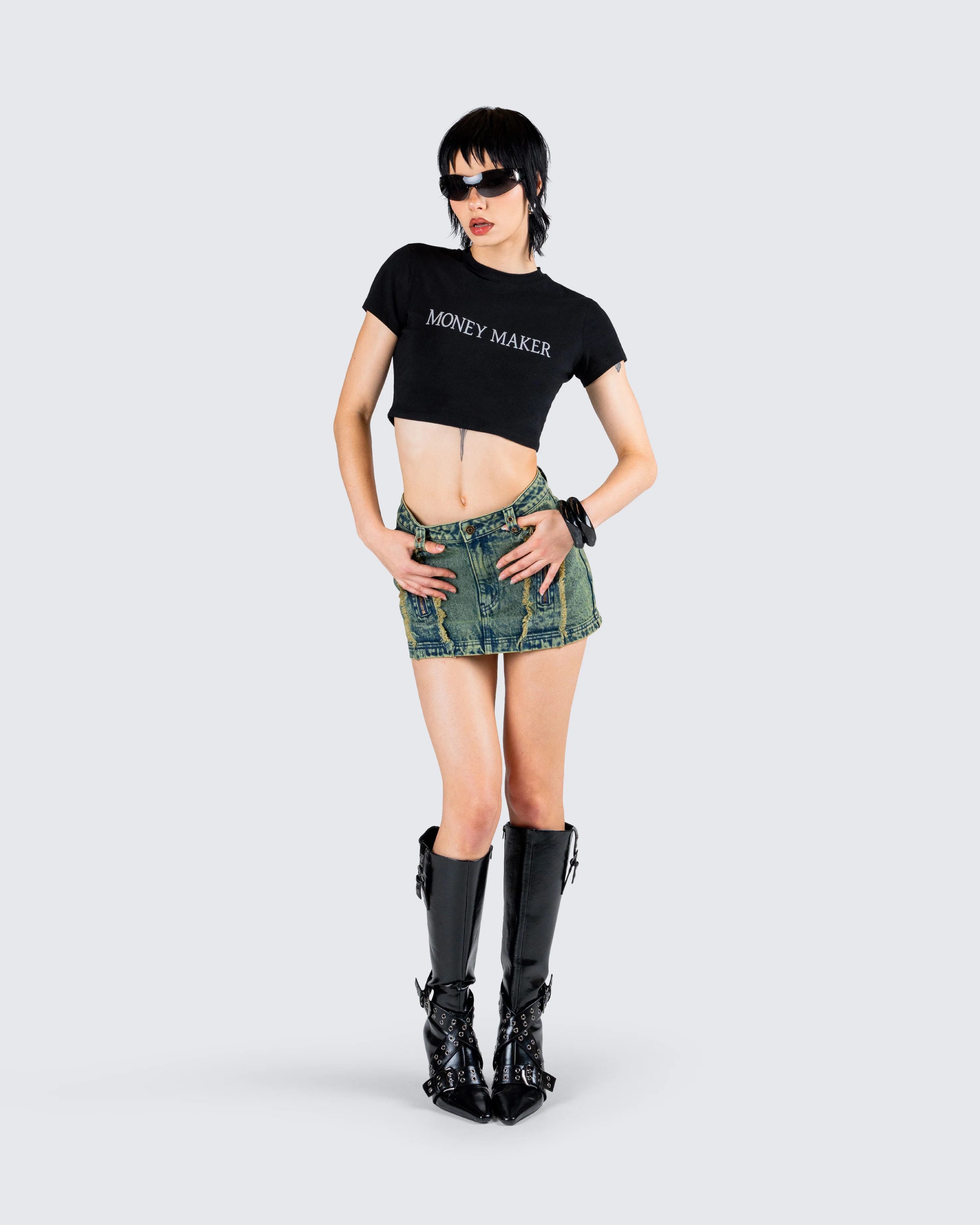 Sima Green Tint Denim Mini Skirt - Image 9