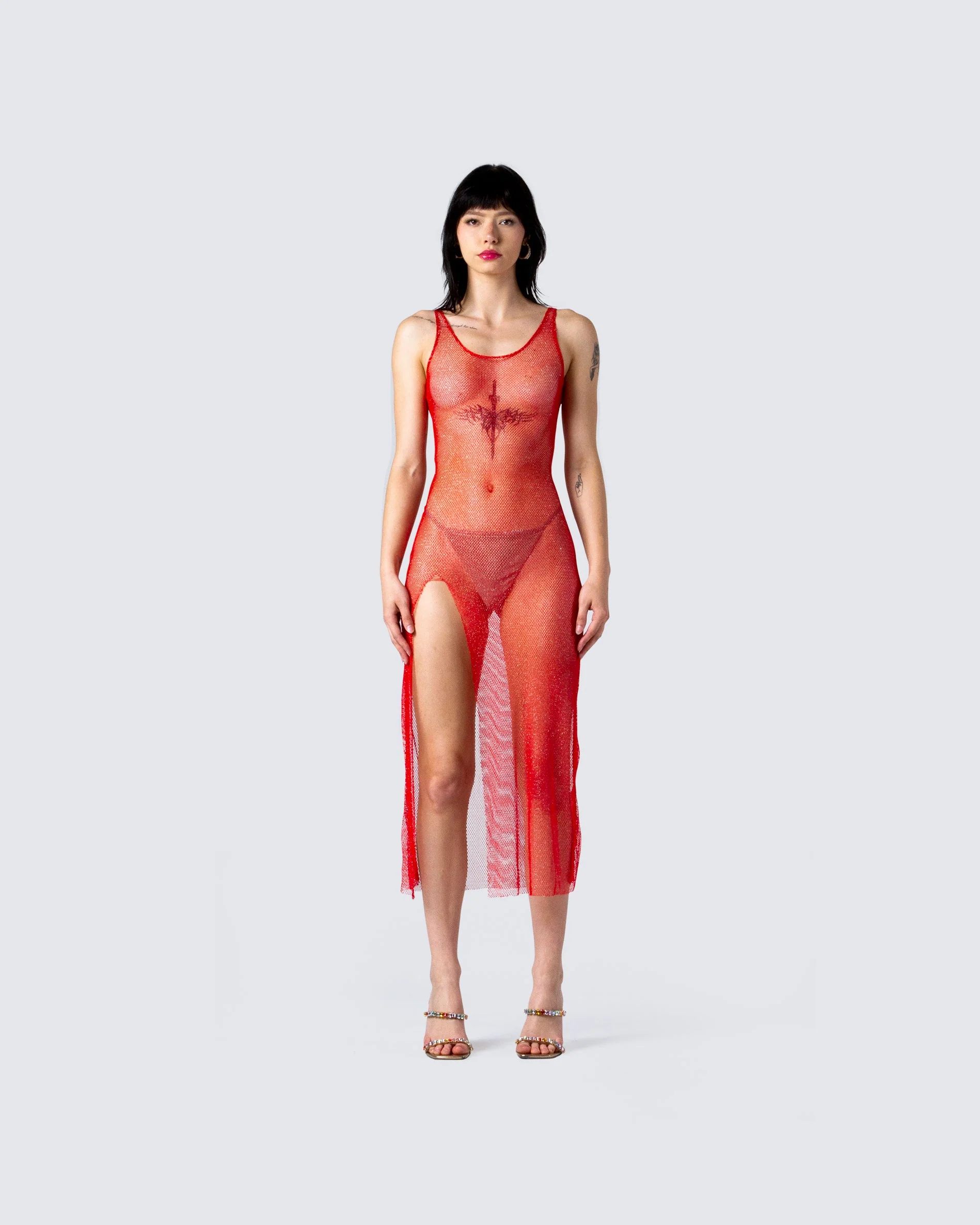 Skye Red Shimmer Dress - Image 4