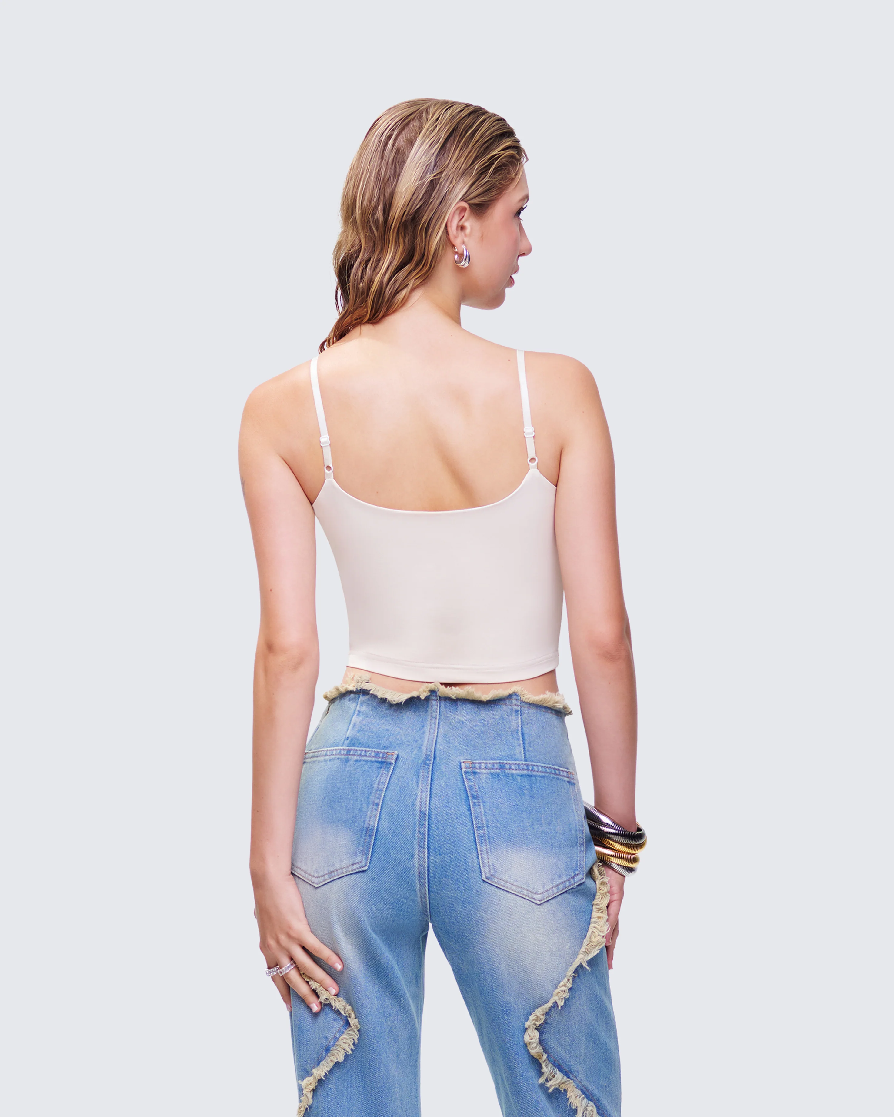 Soleia Ivory Rhinestone Slogan Cami Top - Image 4