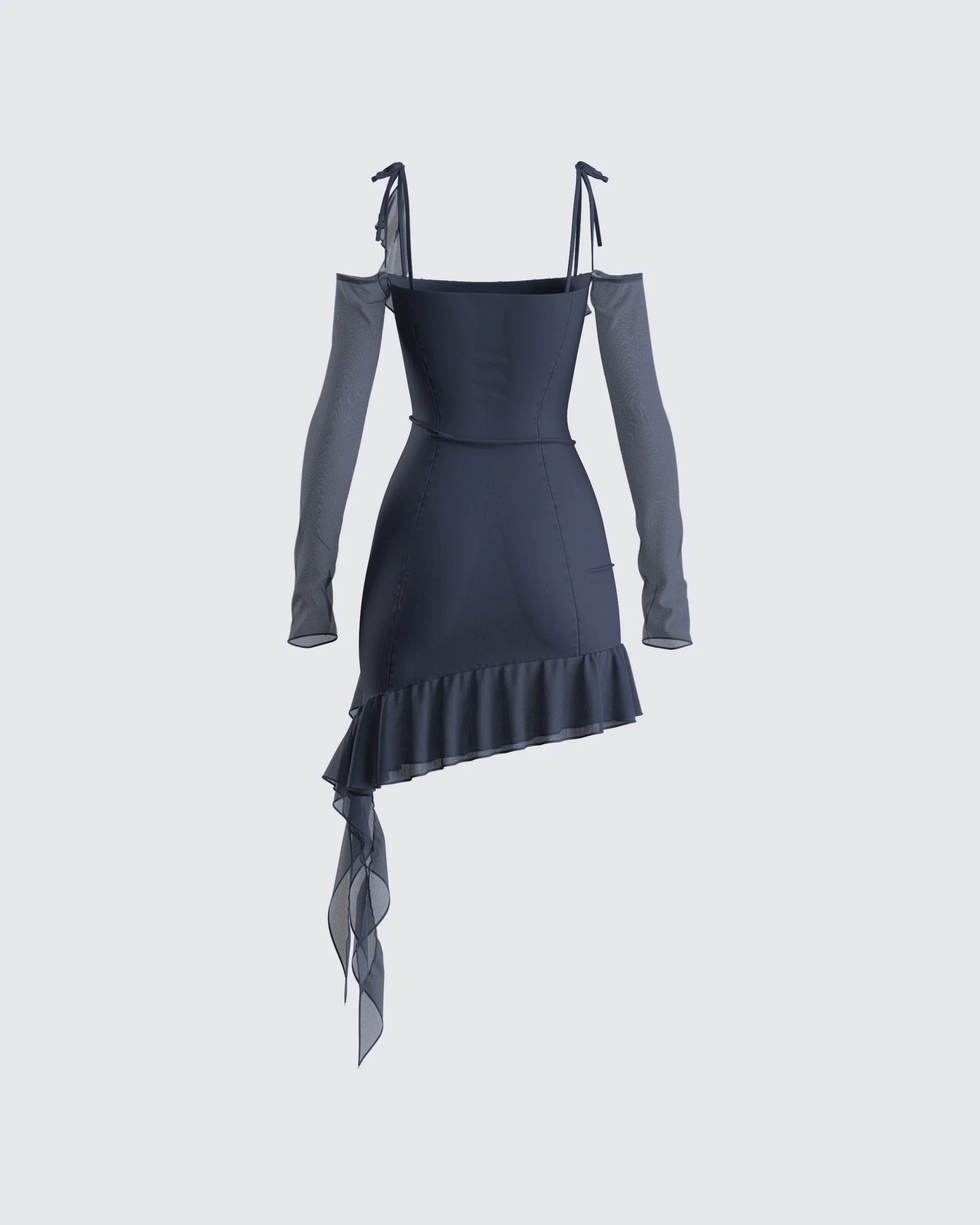 Solene Navy Mesh Mini Dress - Image 3