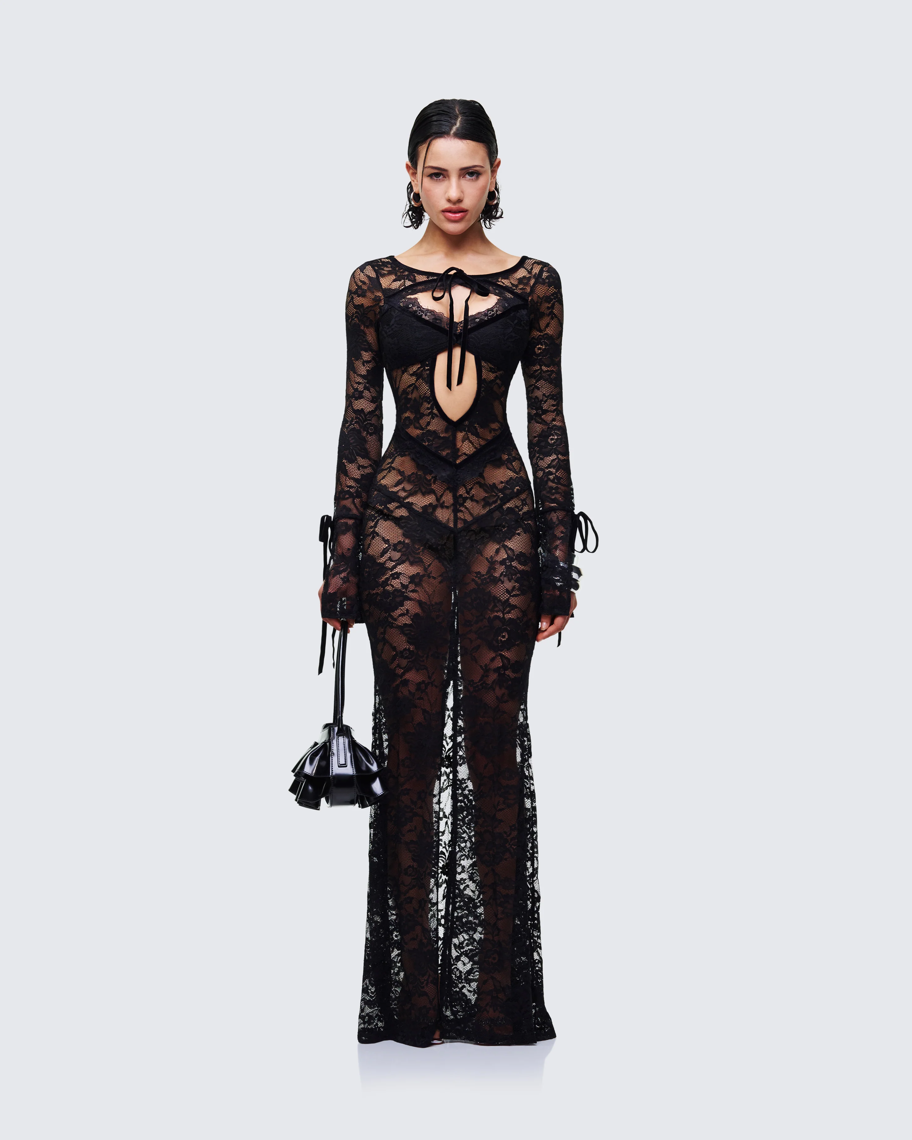 Sonia Black Sheer Peekaboo Lace Maxi Dress - Image 3
