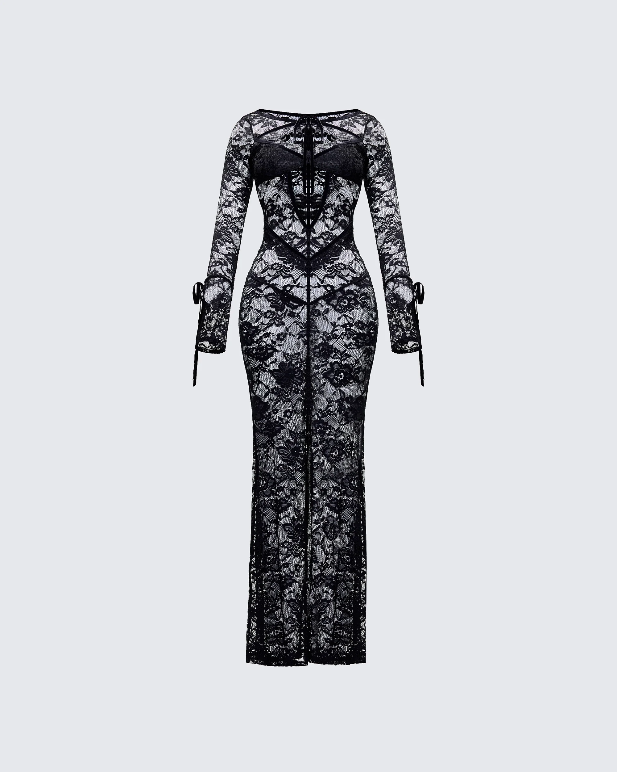 Sonia Black Sheer Peekaboo Lace Maxi Dress - Image 4