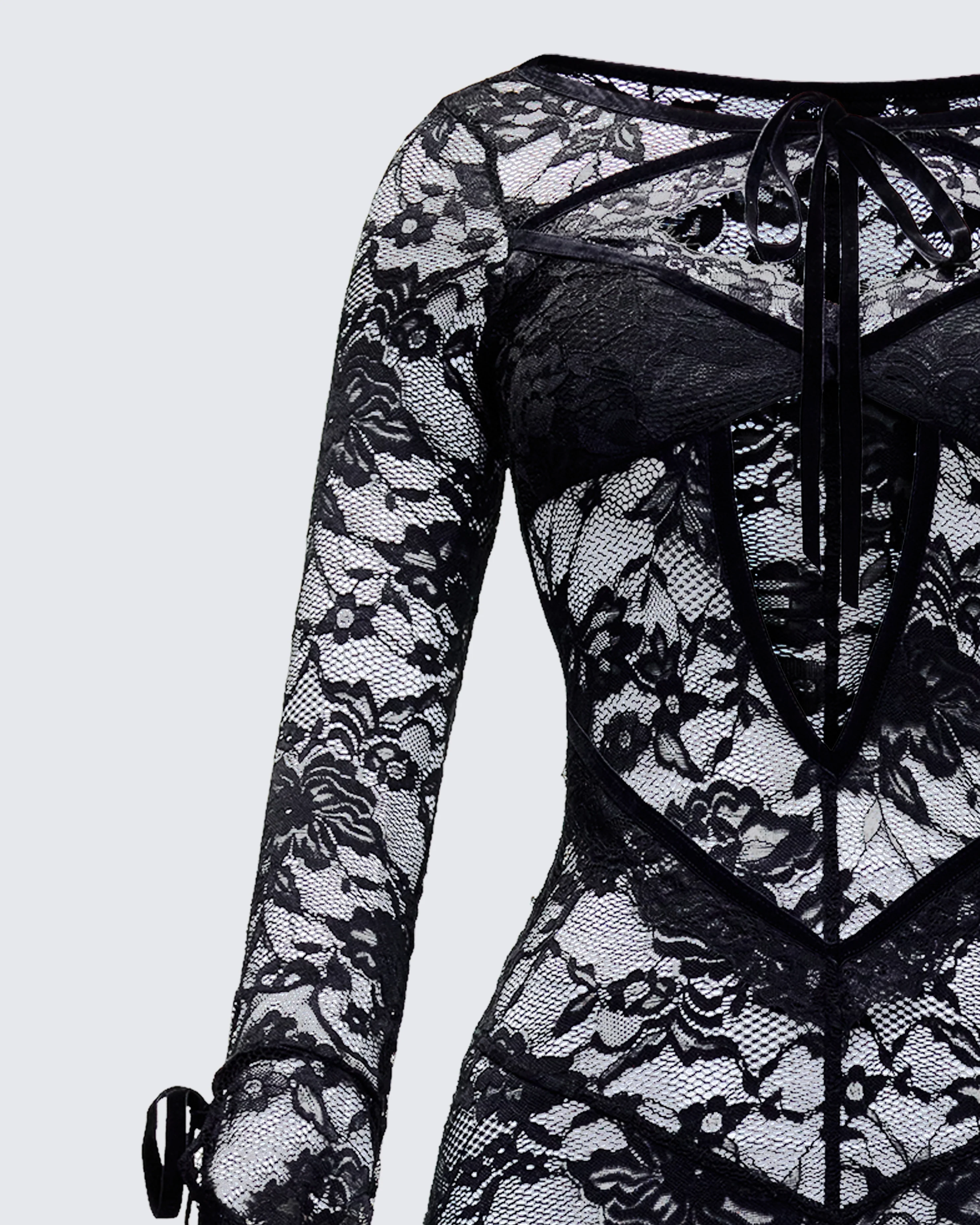 Sonia Black Sheer Peekaboo Lace Maxi Dress - Image 5