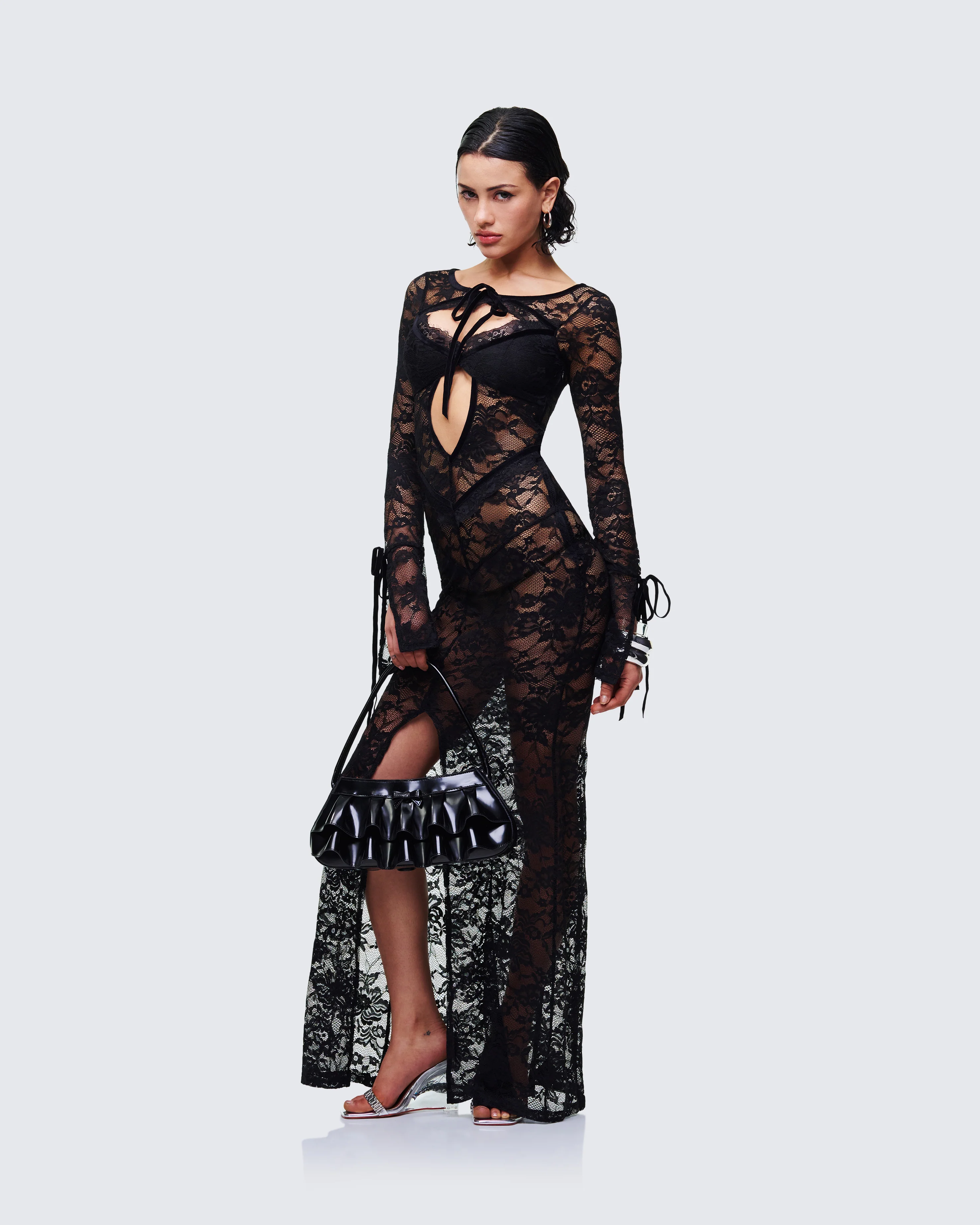 Sonia Black Sheer Peekaboo Lace Maxi Dress - Image 6