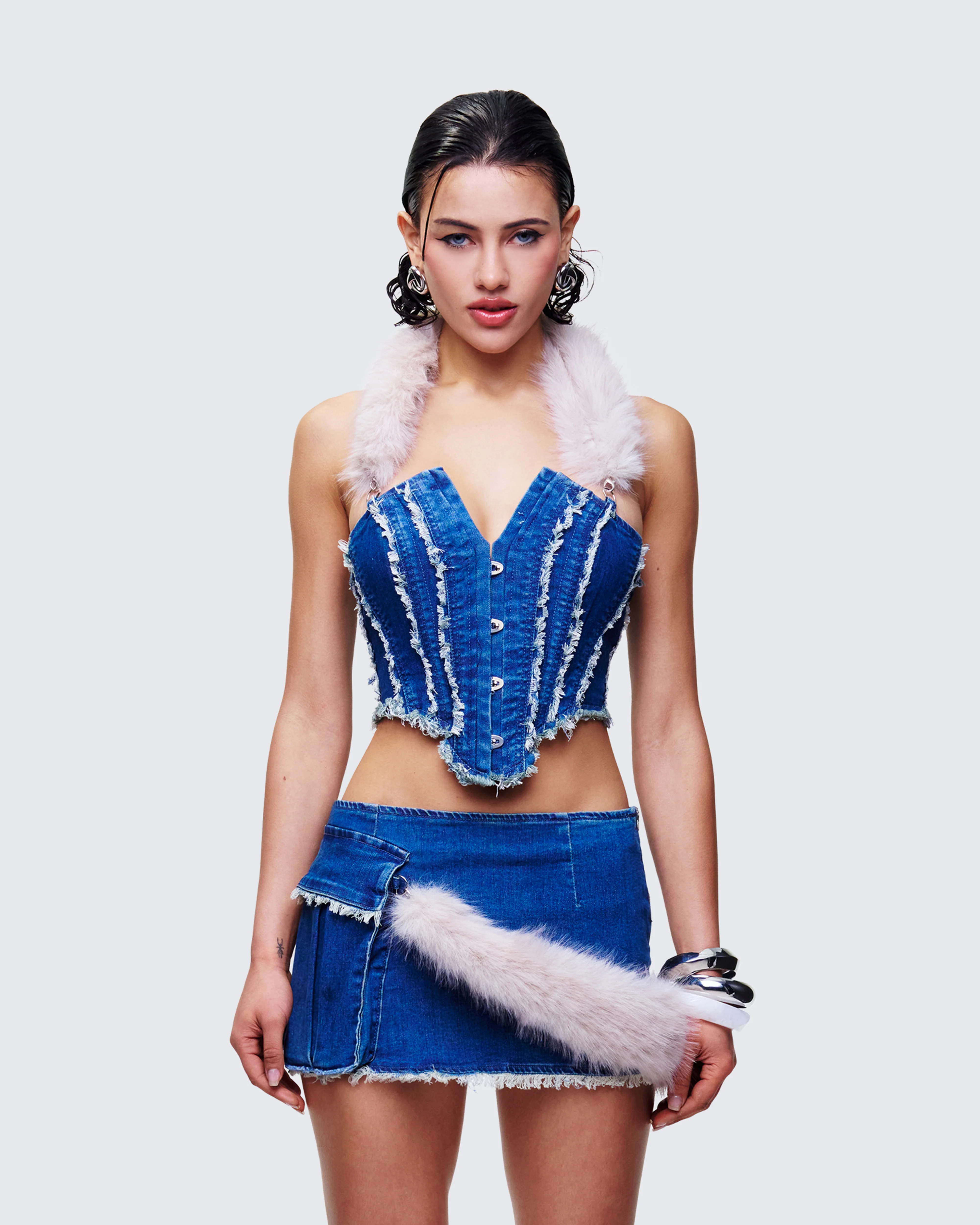 Sophelle Distressed Acid Wash Denim Corset - Image 2