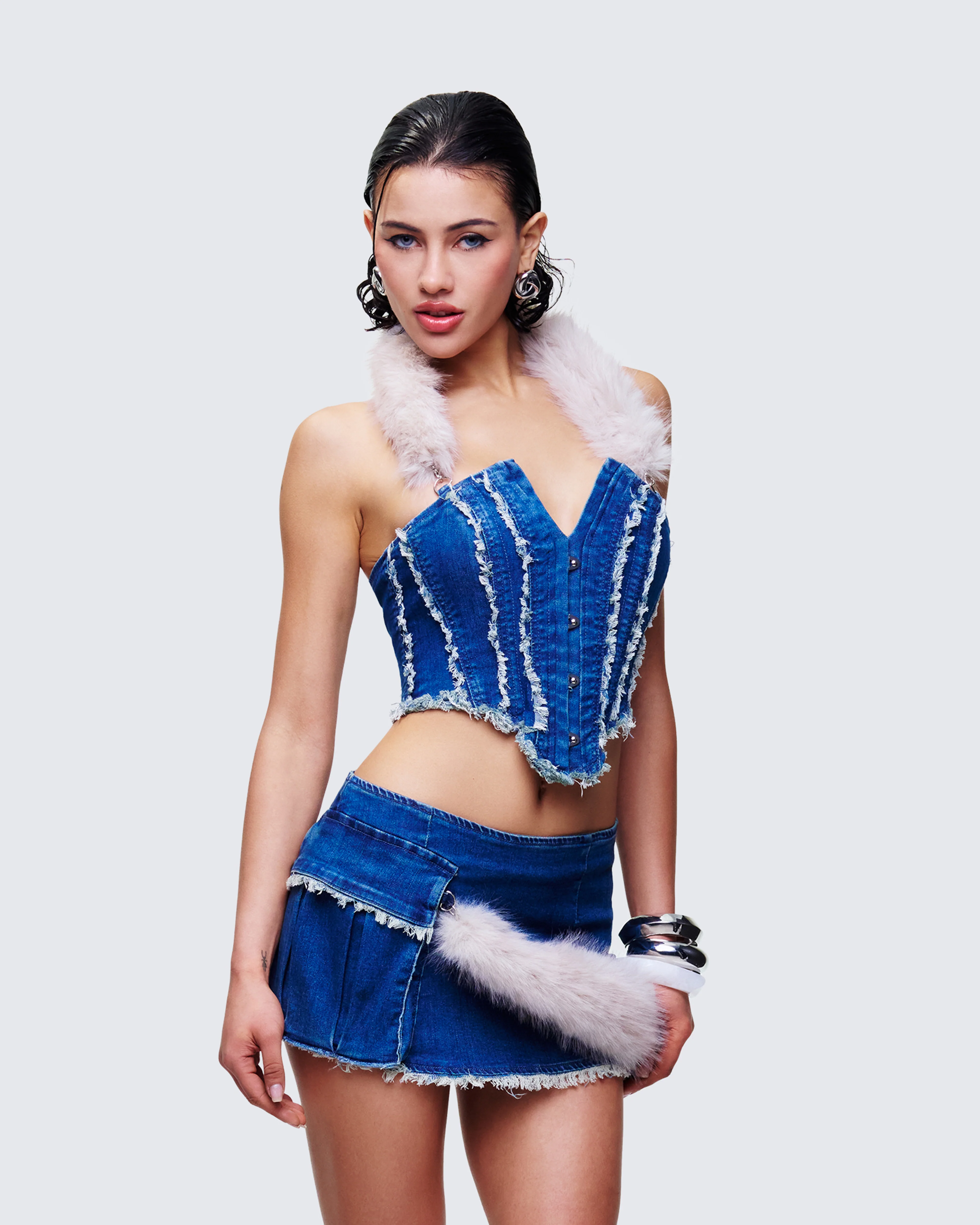 Sophelle Distressed Acid Wash Denim Corset - Image 3