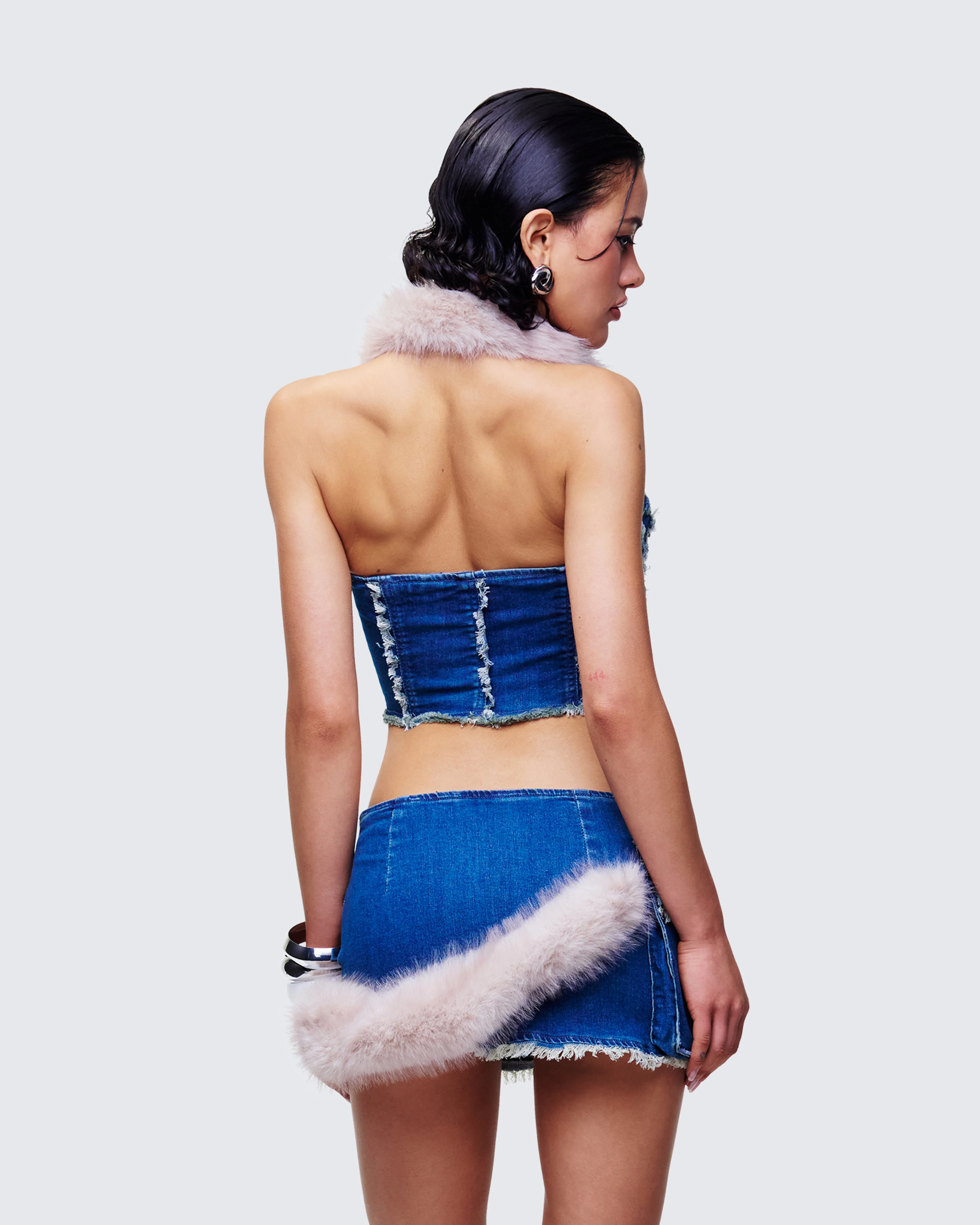 Sophelle Distressed Acid Wash Denim Corset - Image 4