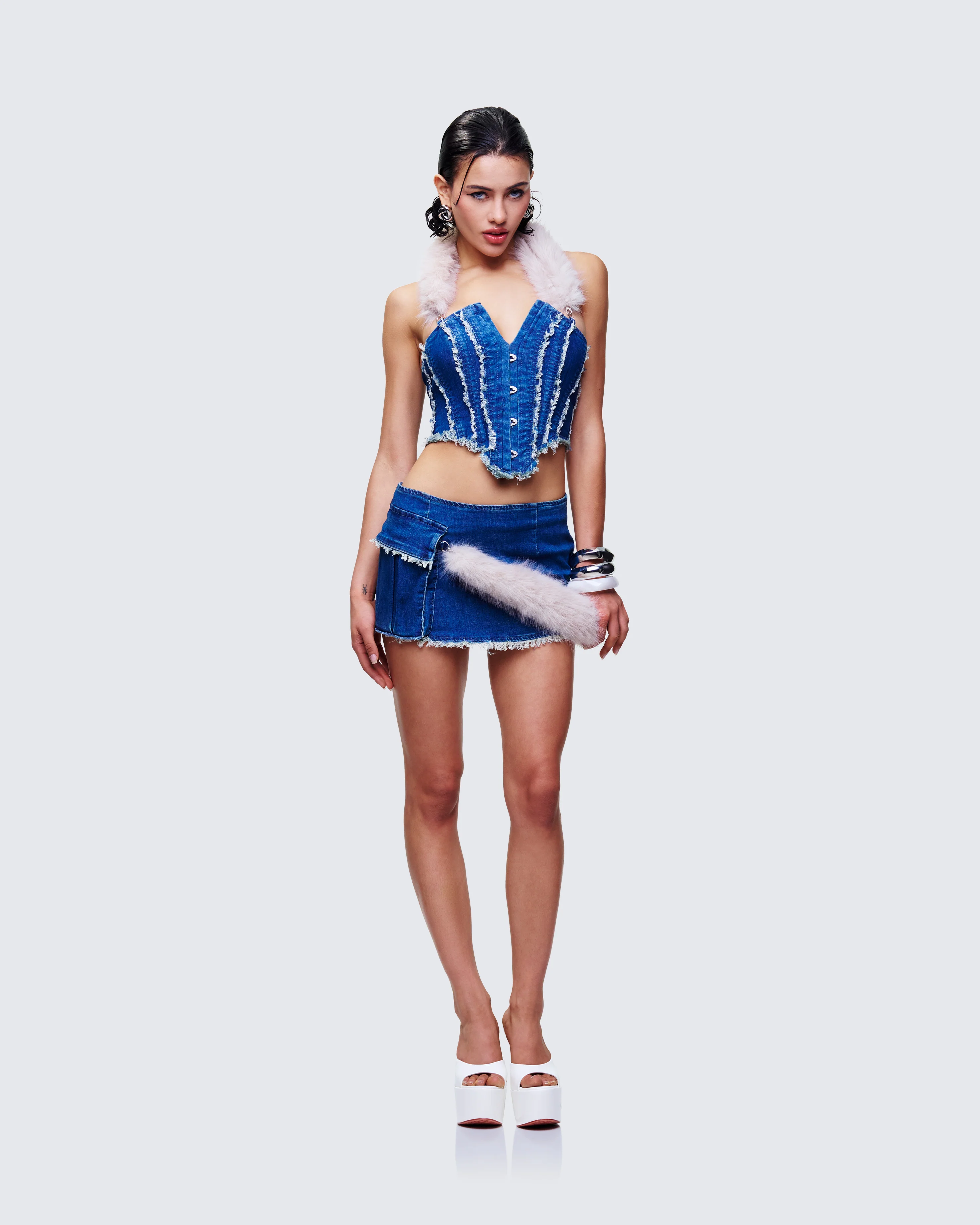 Sophelle Distressed Acid Wash Denim Corset - Image 5