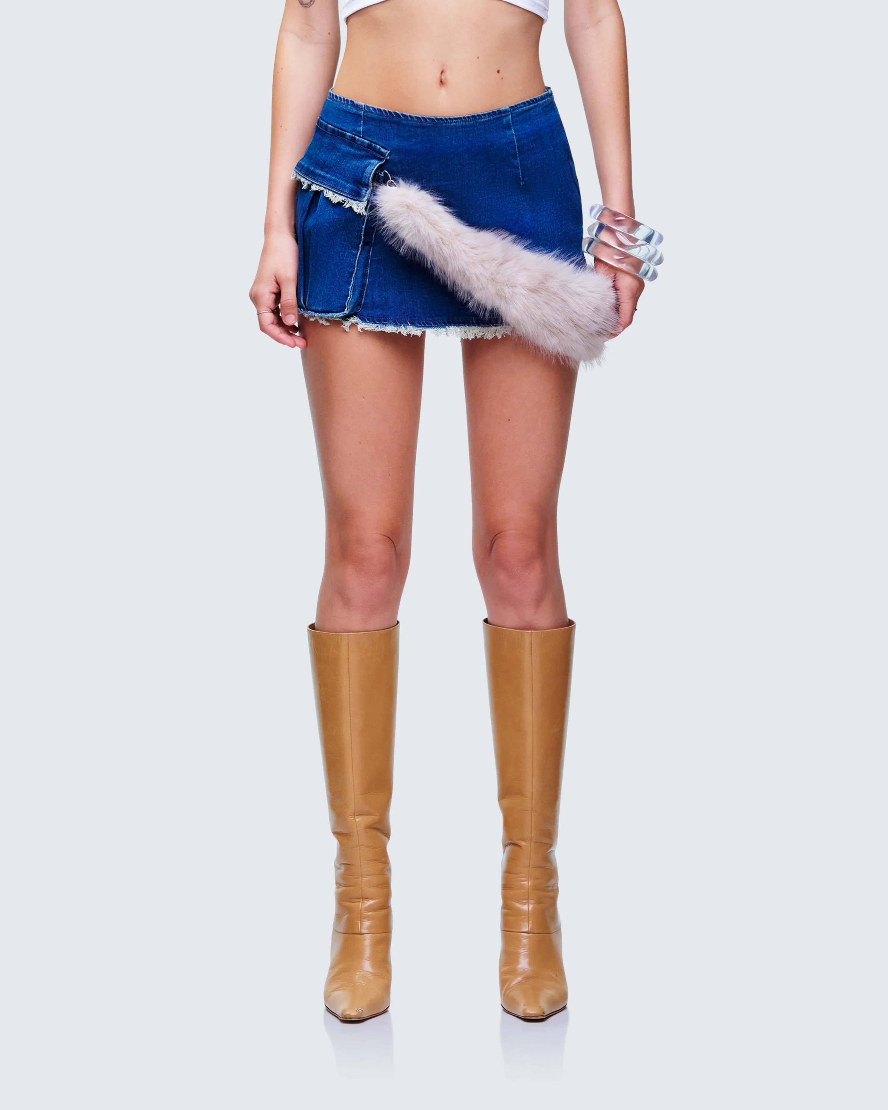Sophelle Distressed Acid Wash Denim Mini Skirt - Image 2