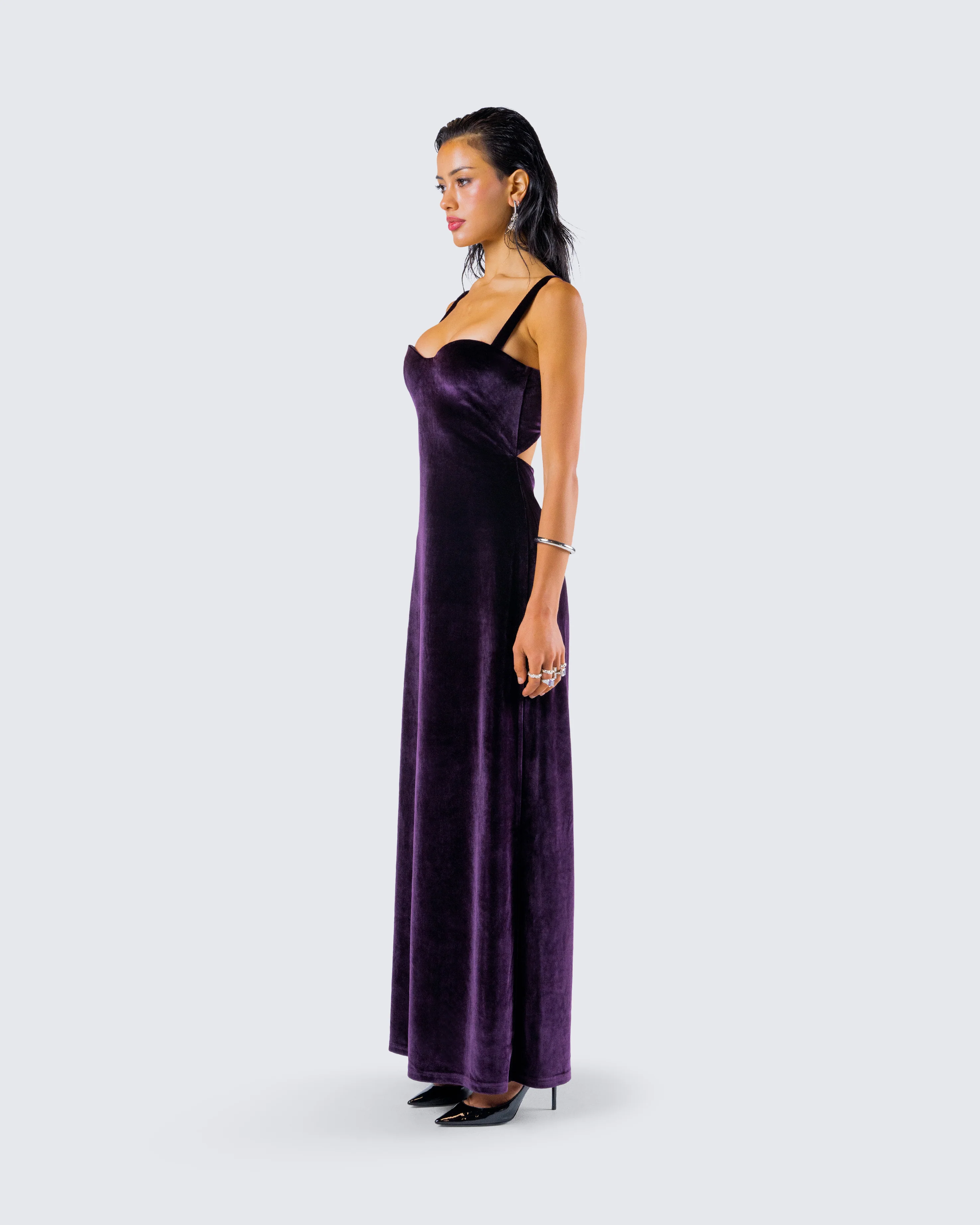 Stephanie Purple Velvet Maxi Dress - Image 5