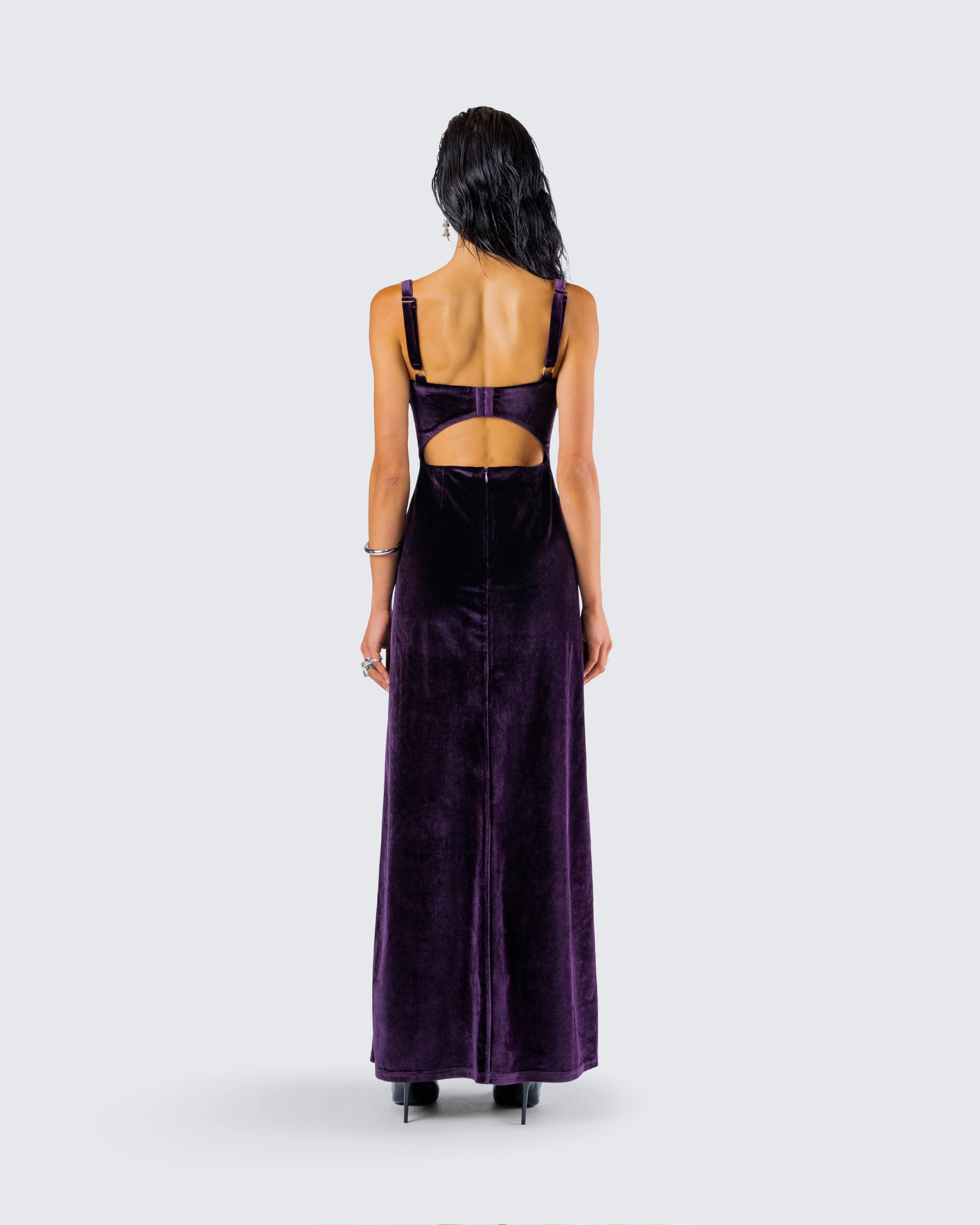 Stephanie Purple Velvet Maxi Dress - Image 7