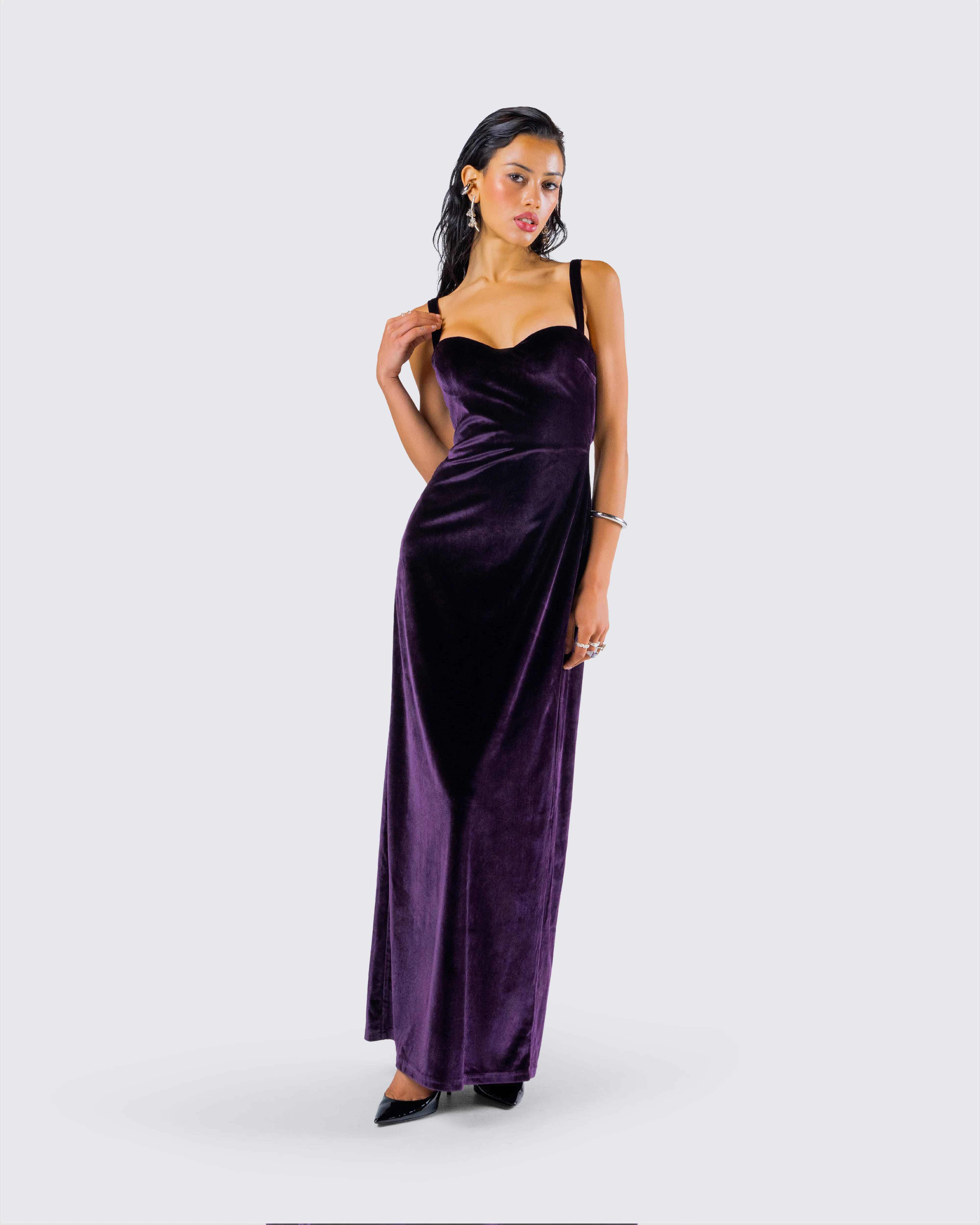 Stephanie Purple Velvet Maxi Dress - Image 8