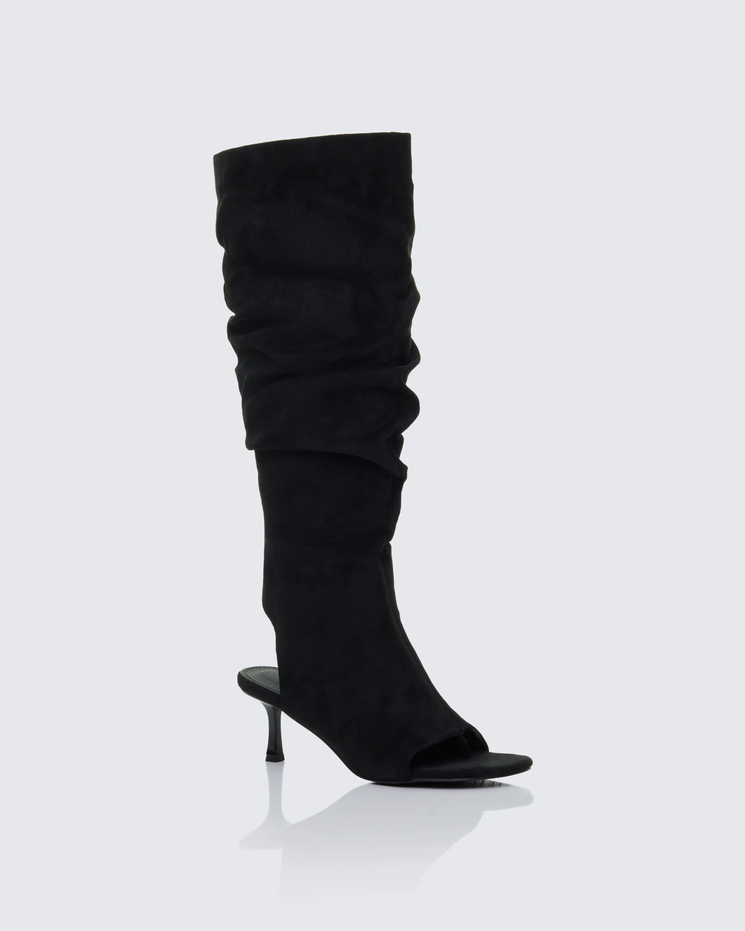 Stormi Black Faux Suede Open Toe Slouch Boots - Image 2