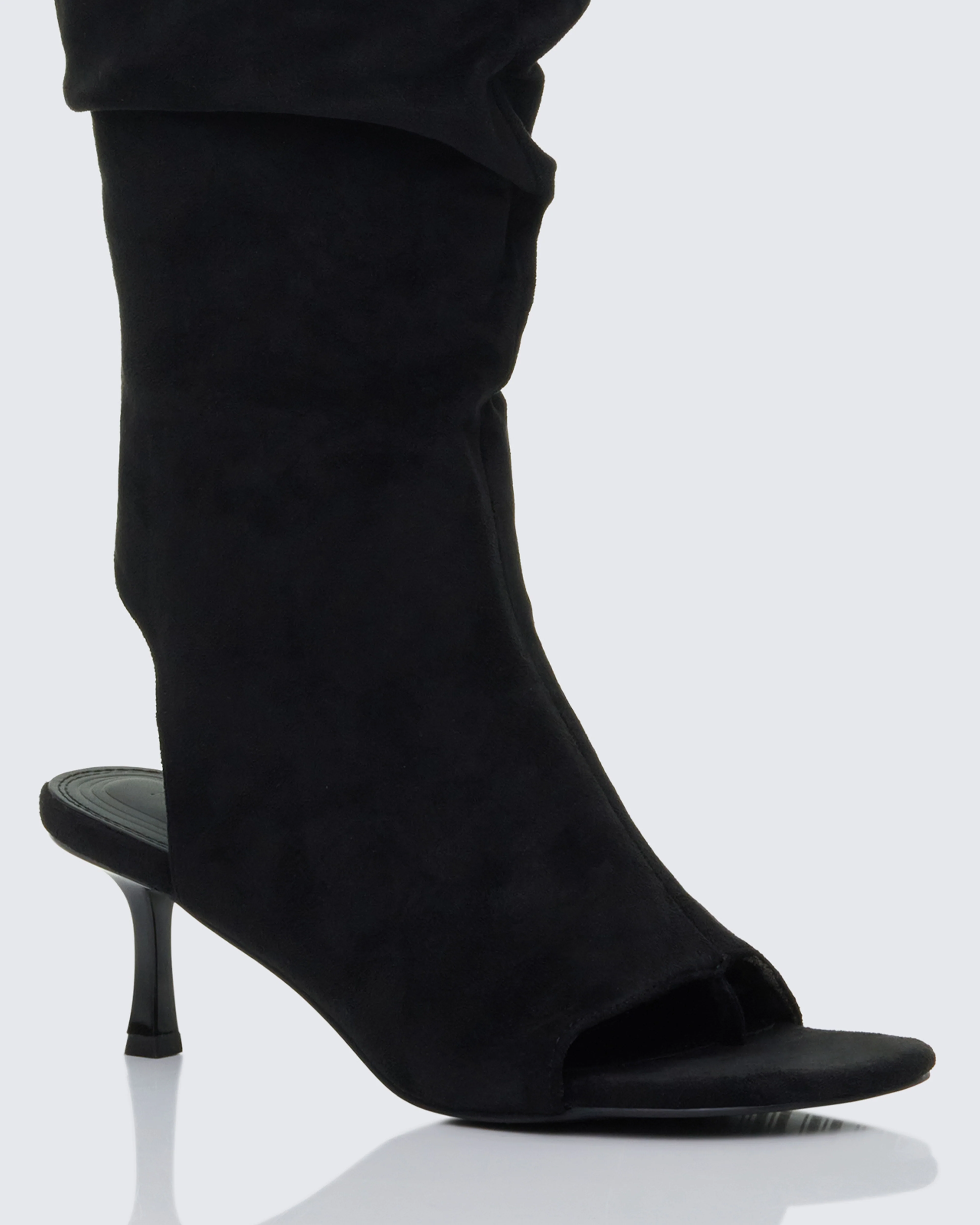Stormi Black Faux Suede Open Toe Slouch Boots - Image 4