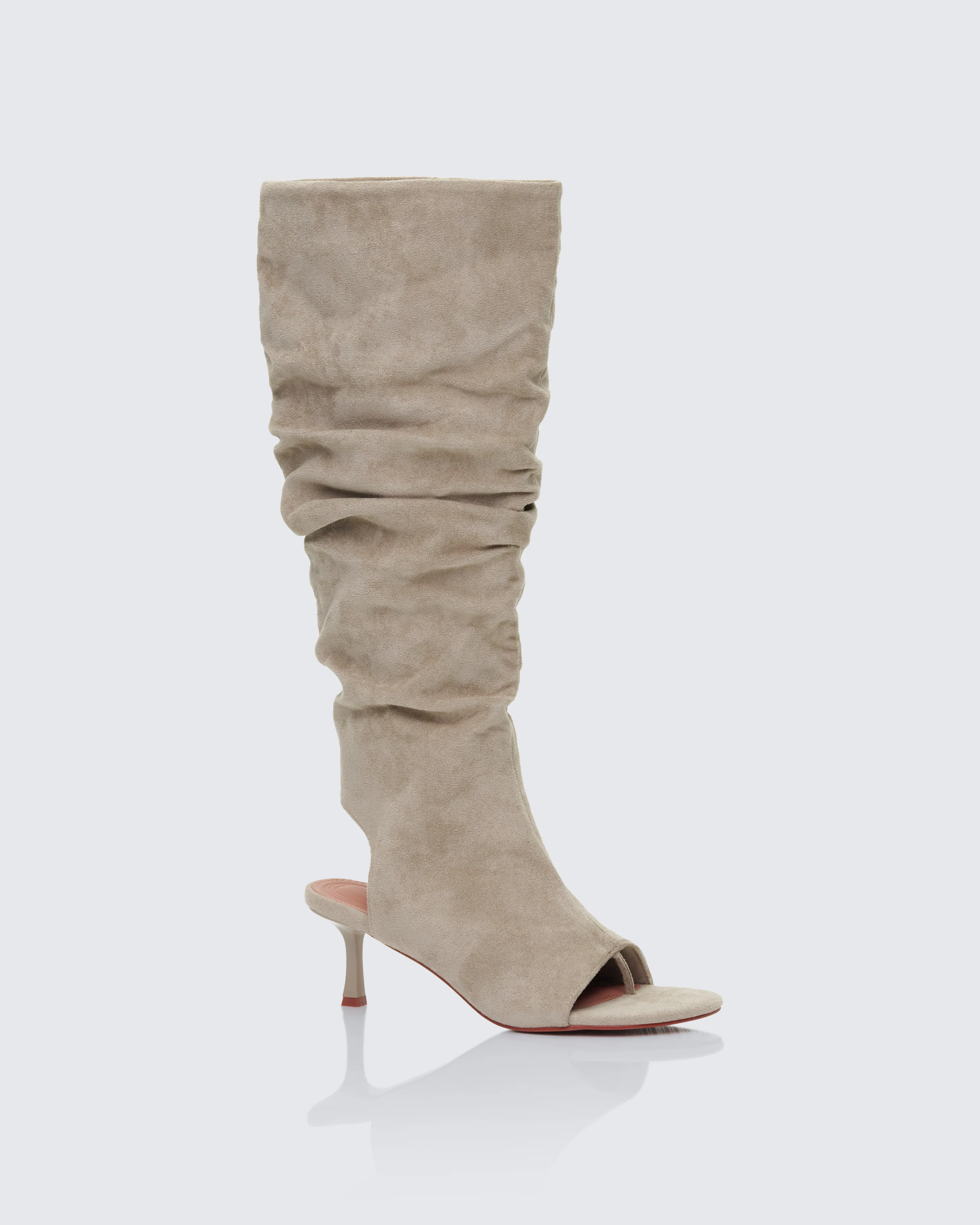 Stormi Sand Faux Suede Open Toe Slouch Boots - Image 2