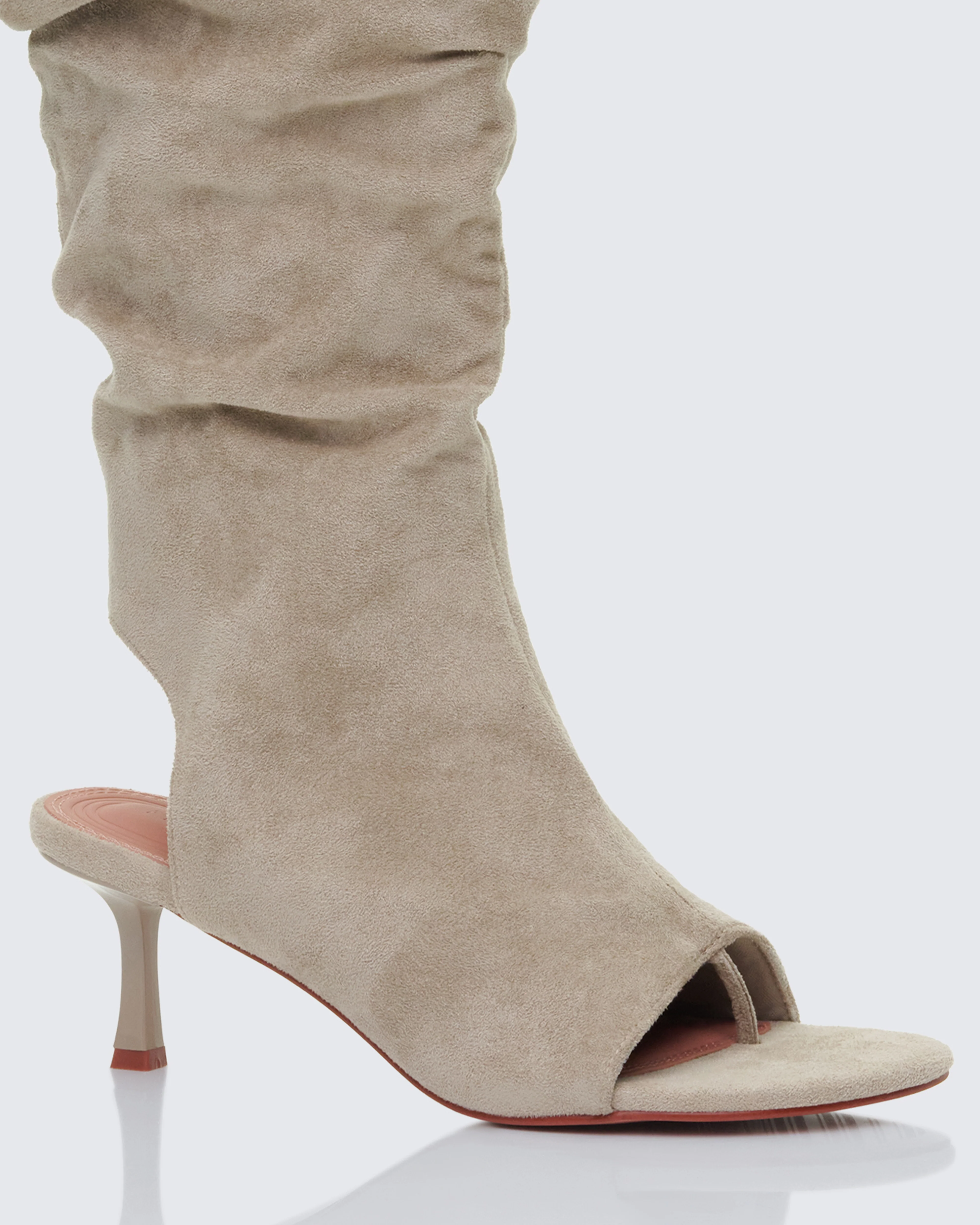 Stormi Sand Faux Suede Open Toe Slouch Boots - Image 4