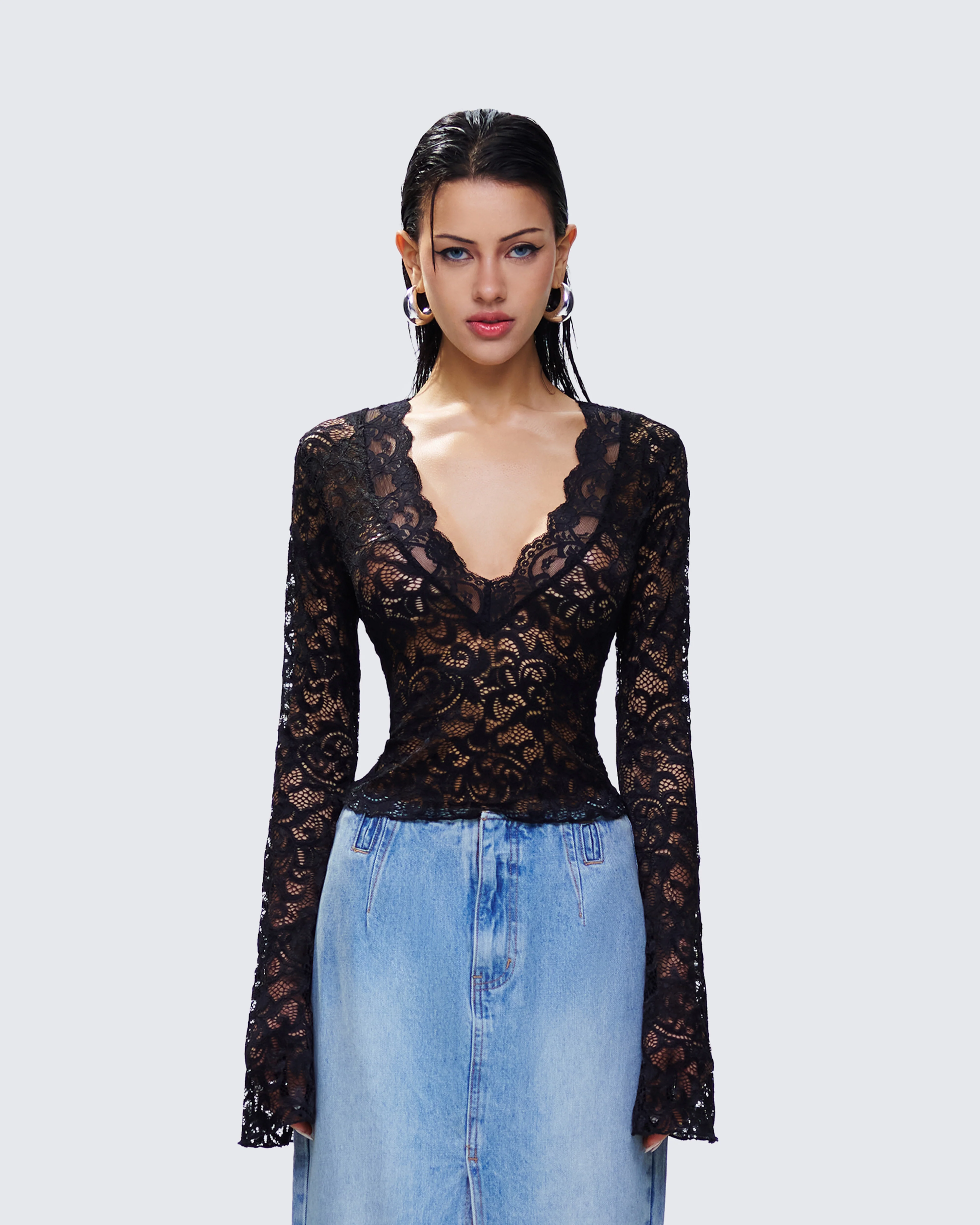 Suki Black Lace Long Sleeve Top - Image 2