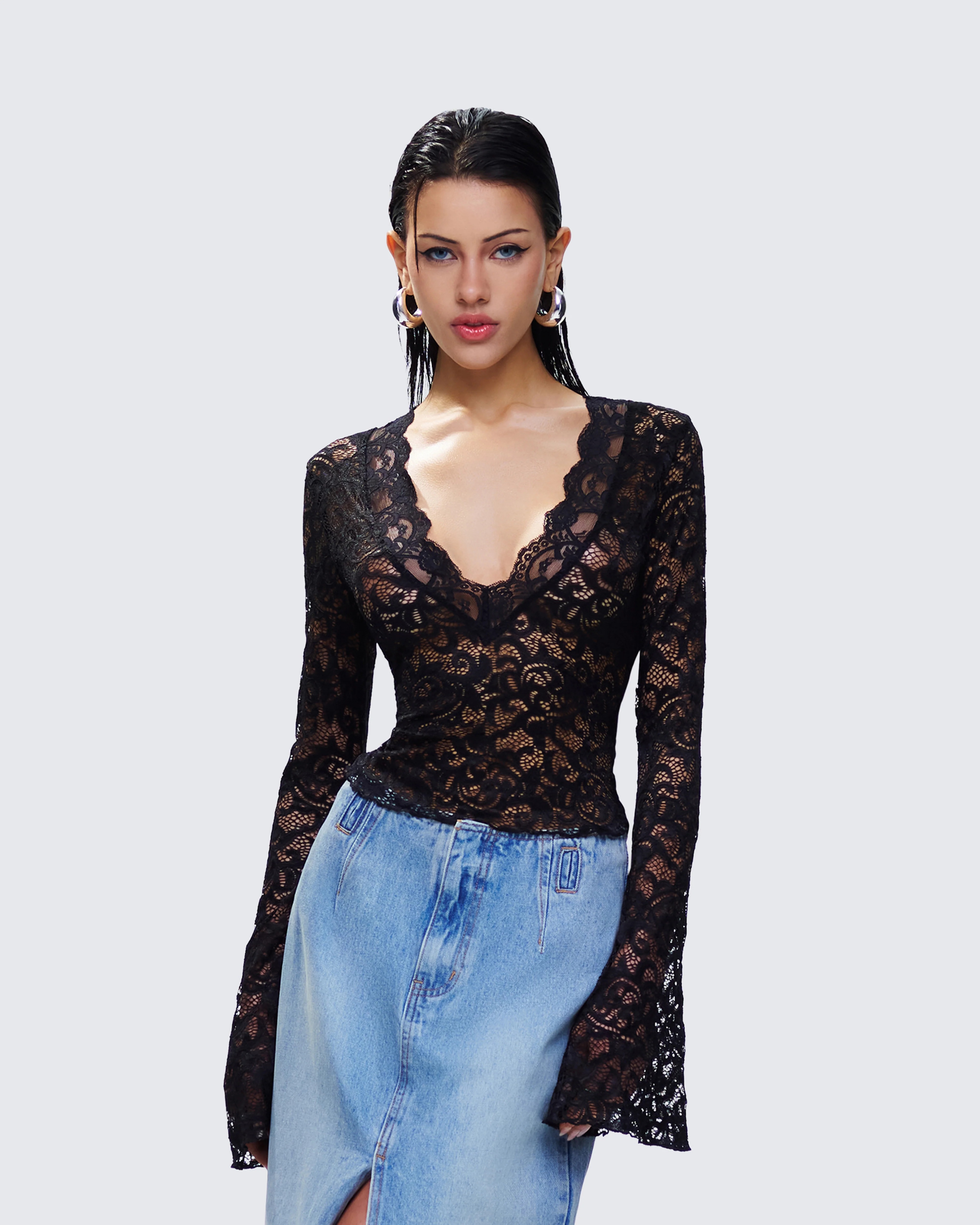 Suki Black Lace Long Sleeve Top - Image 3