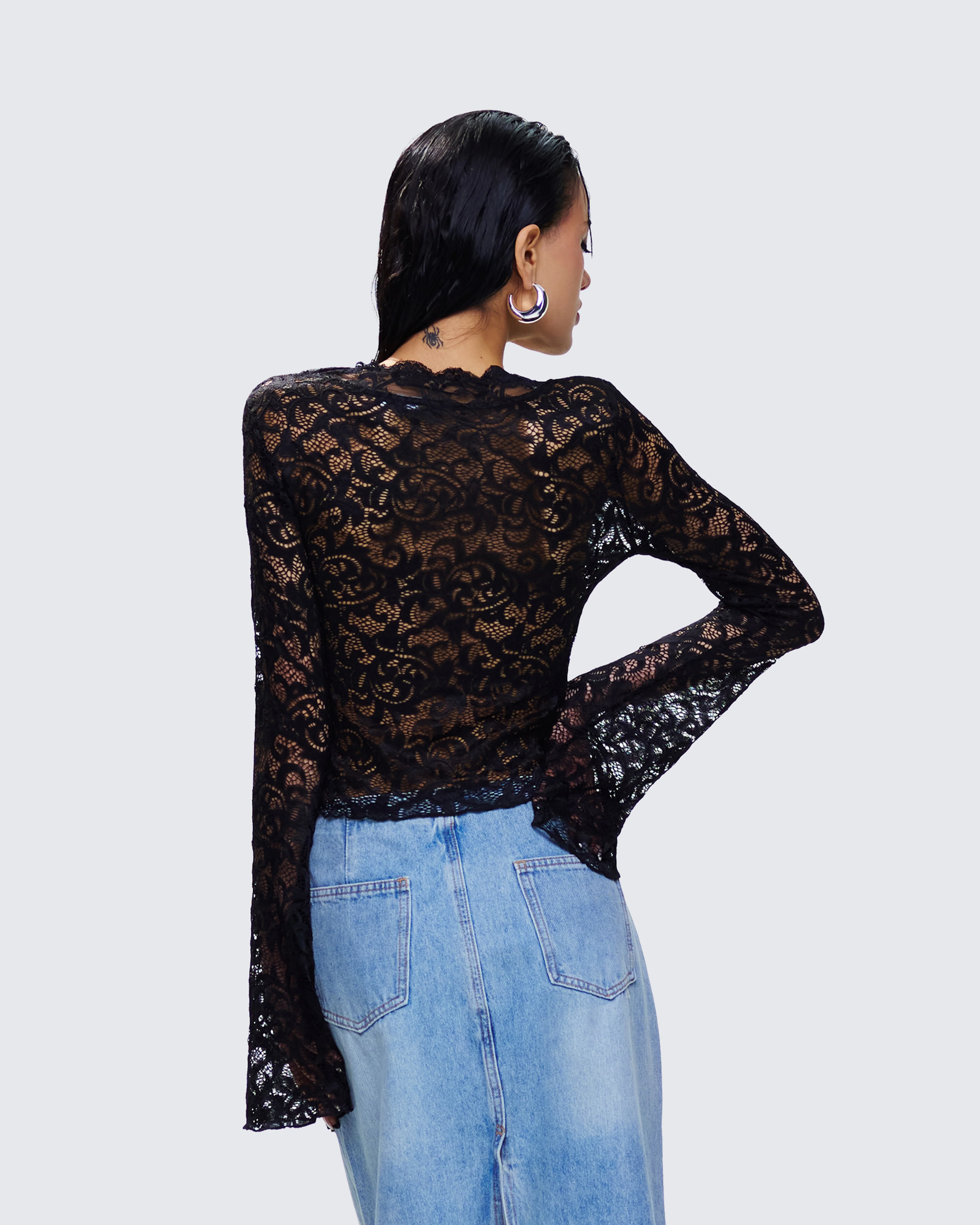 Suki Black Lace Long Sleeve Top - Image 4