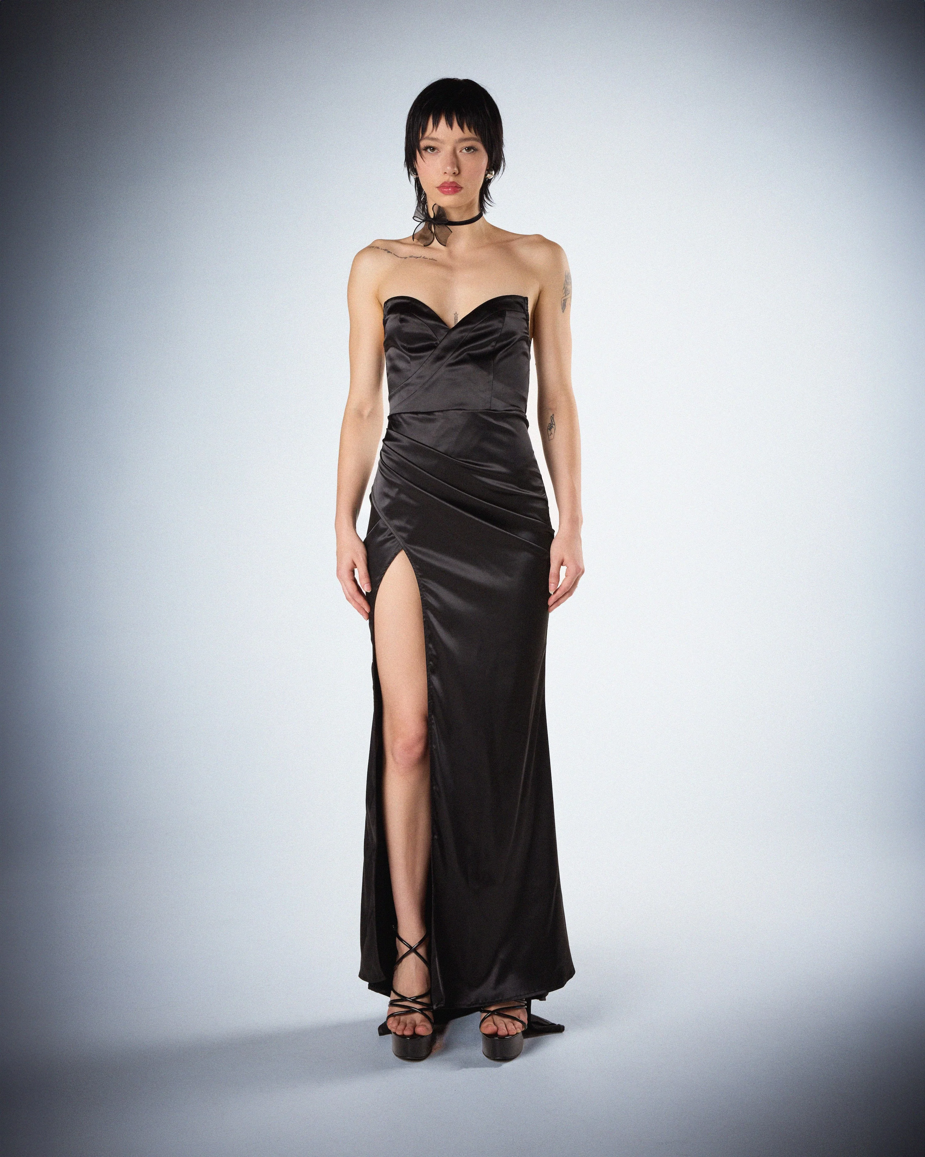Suri Black Satin Strapless Gown - Image 4