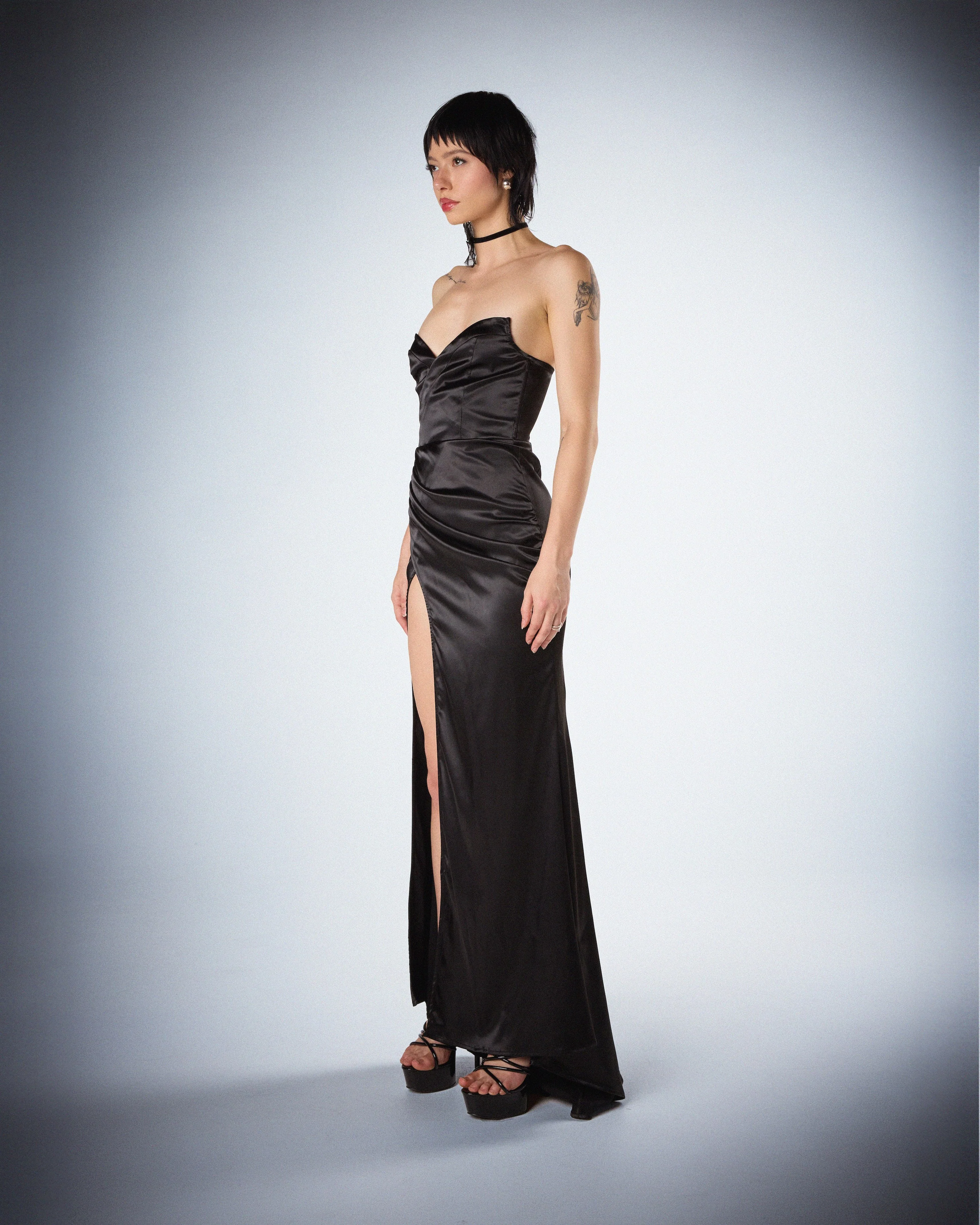 Suri Black Satin Strapless Gown - Image 5