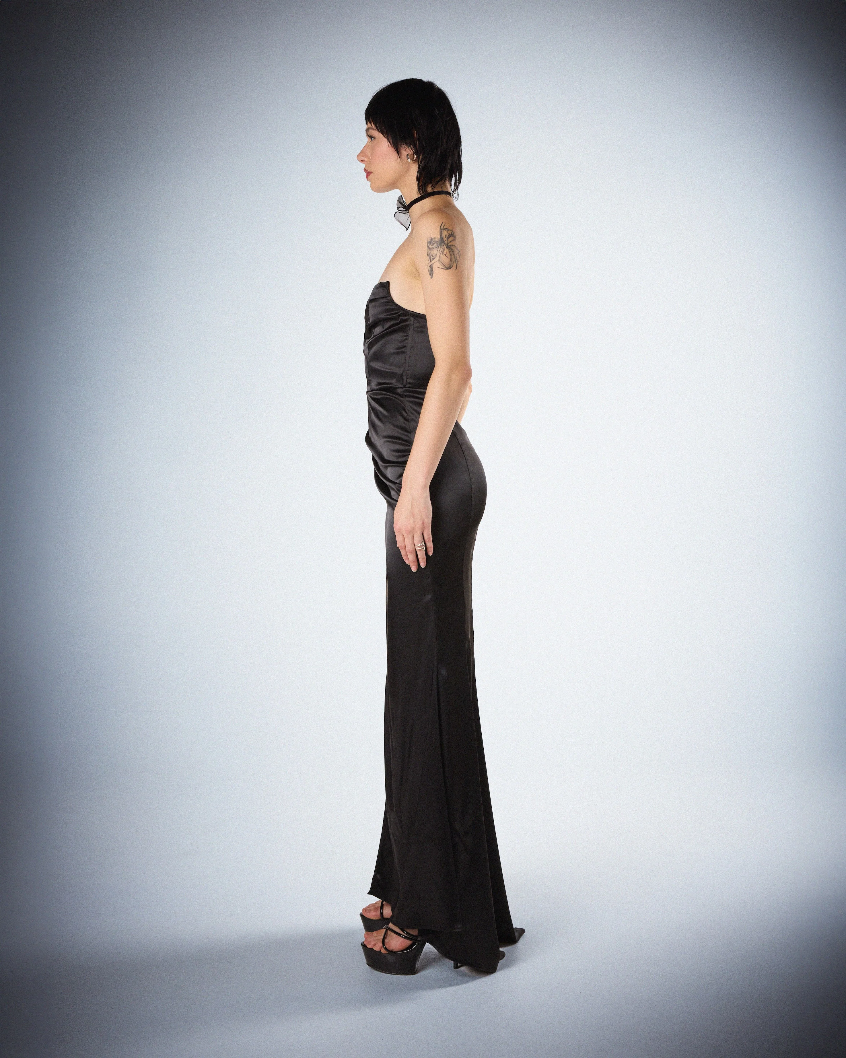 Suri Black Satin Strapless Gown - Image 6