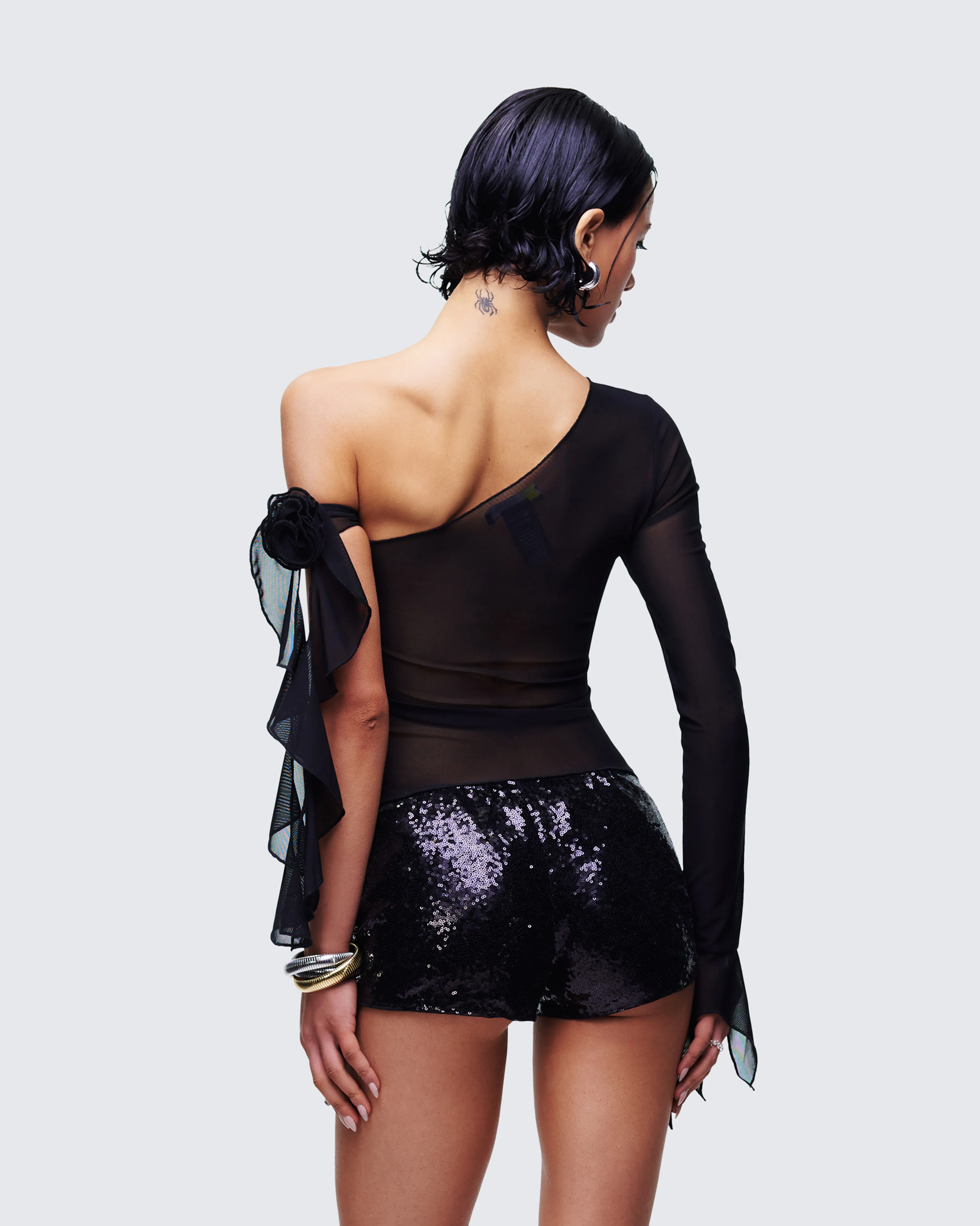 Sylphine Black Mesh Asymmetric Top - Image 4