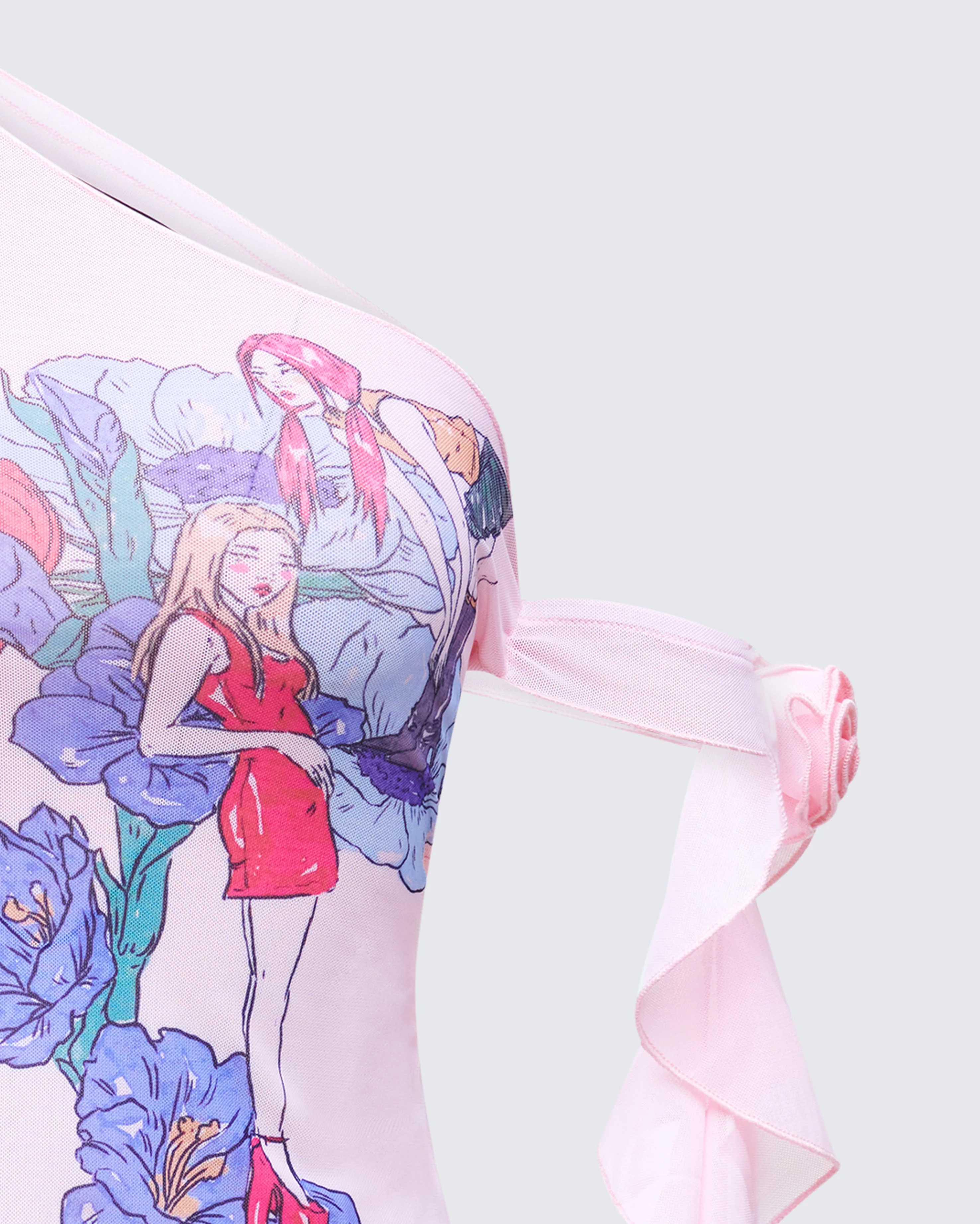 Sylphine Pink Printed Mesh Asymmetric Top - Image 6