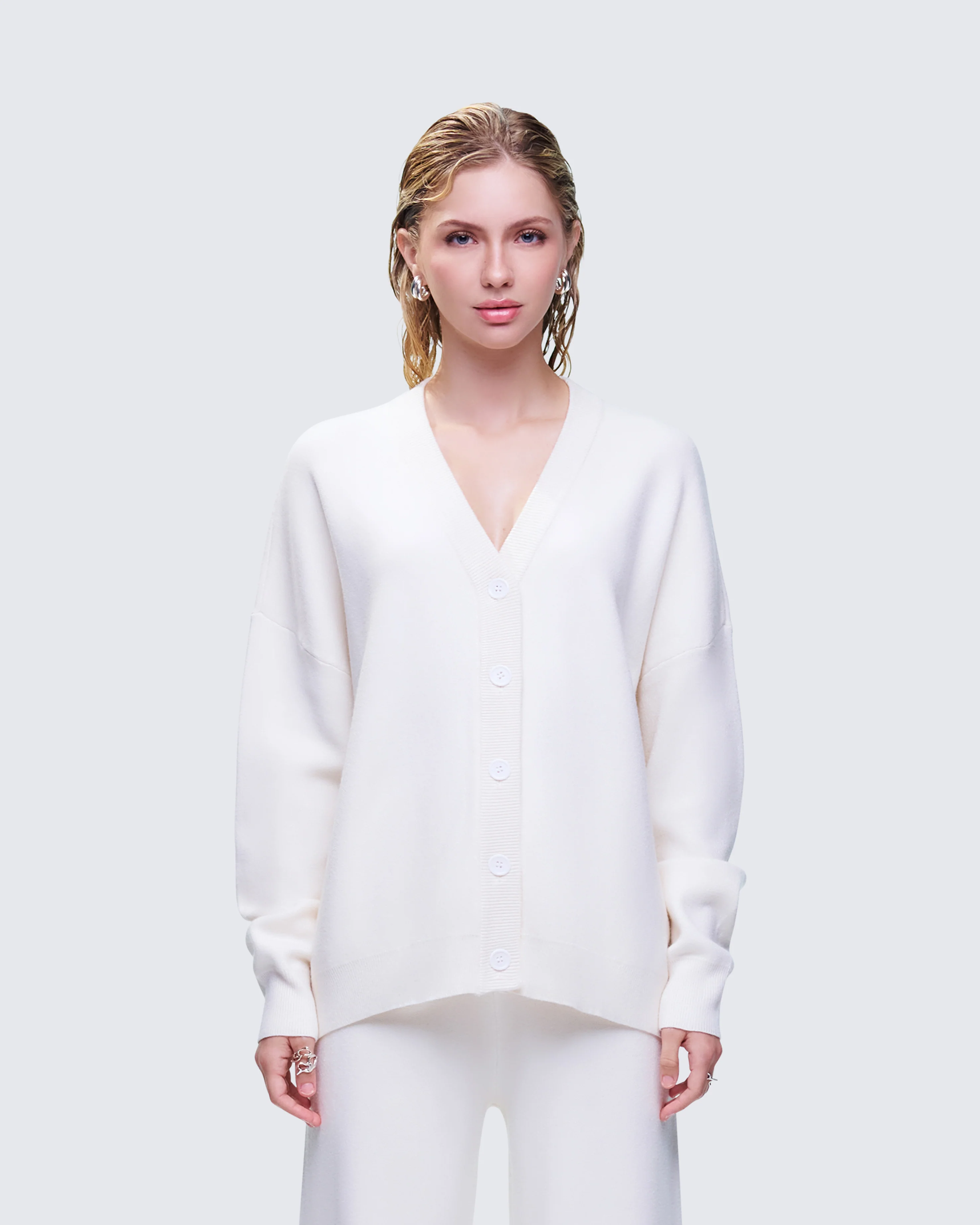Sylvana Cream Knit Button Down Cardigan - Image 2