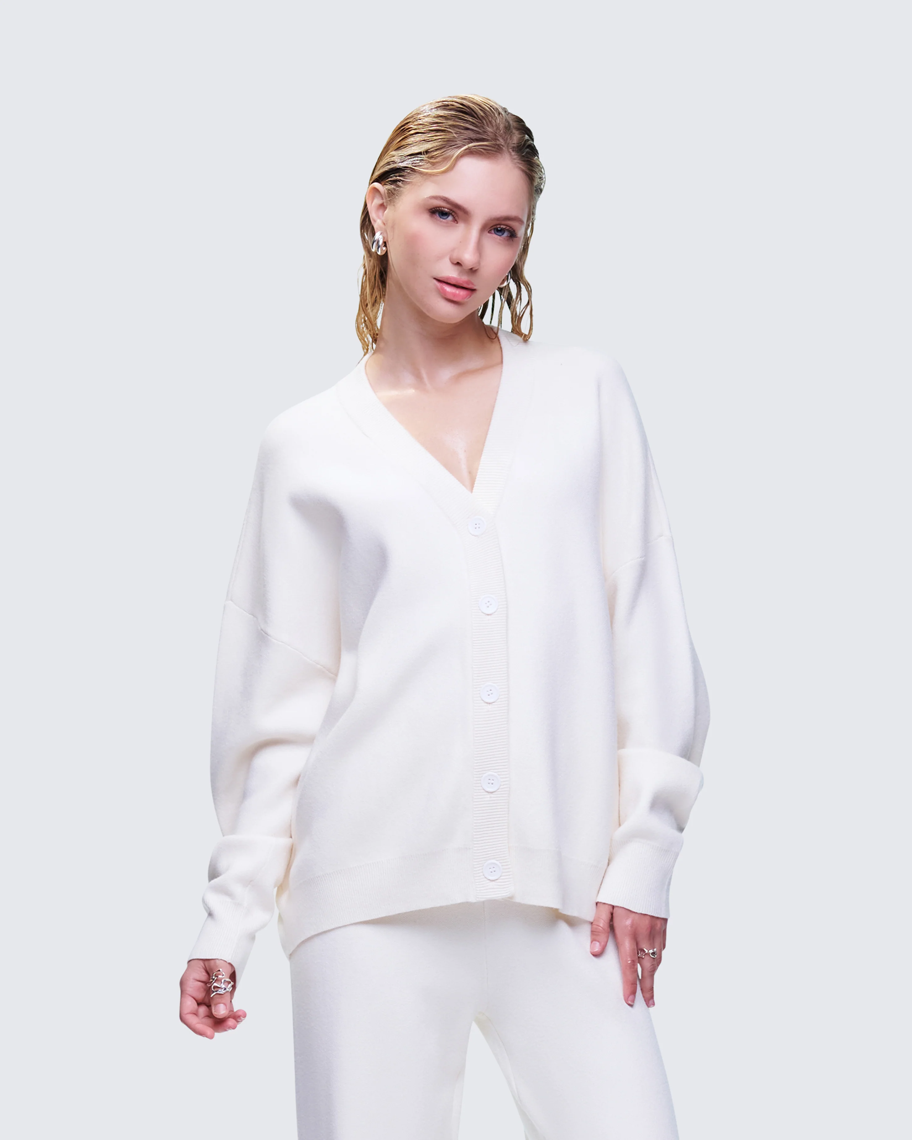 Sylvana Cream Knit Button Down Cardigan - Image 3