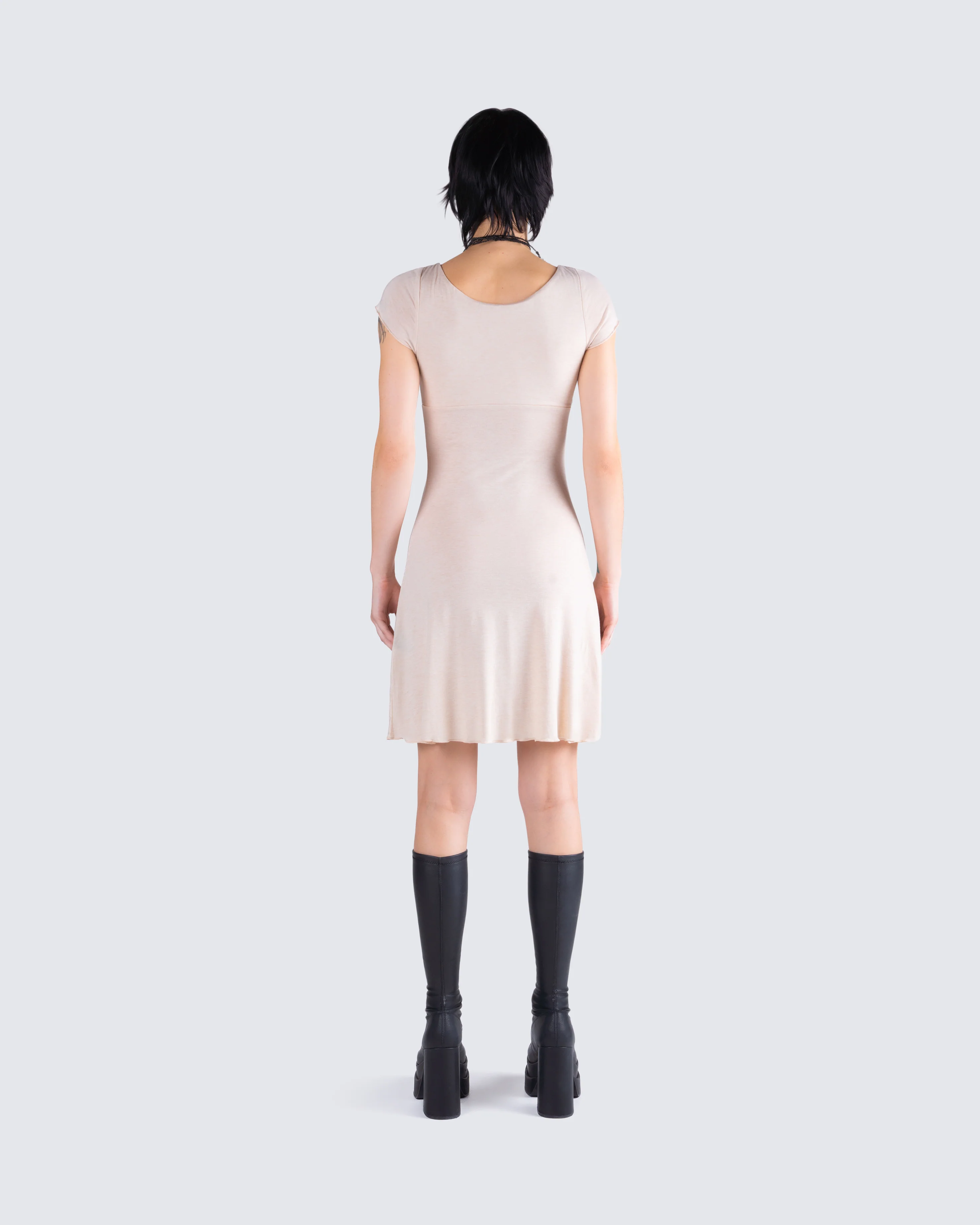 Tai Beige Jersey Ruffle Dress - Image 6