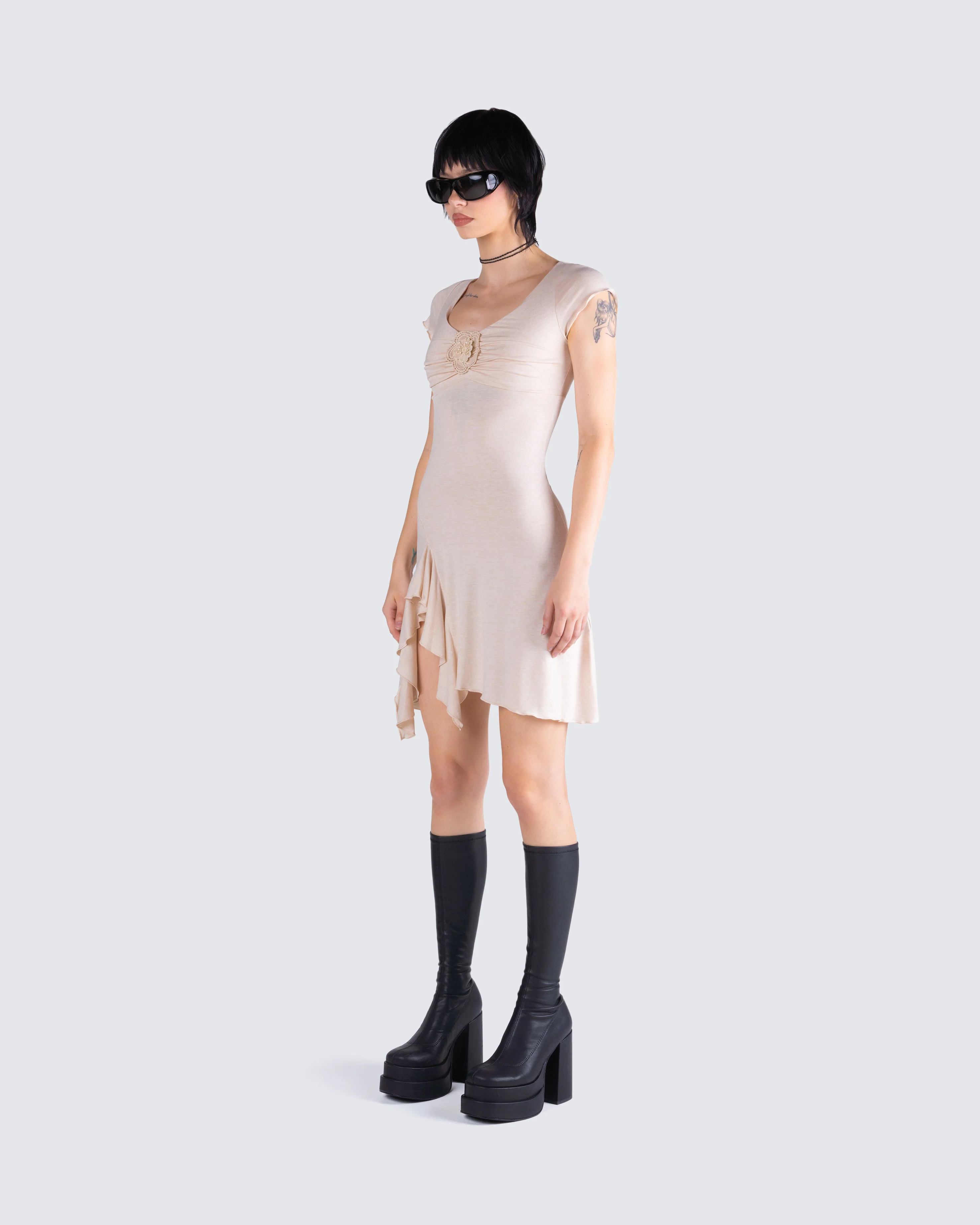 Tai Beige Jersey Ruffle Dress - Image 7
