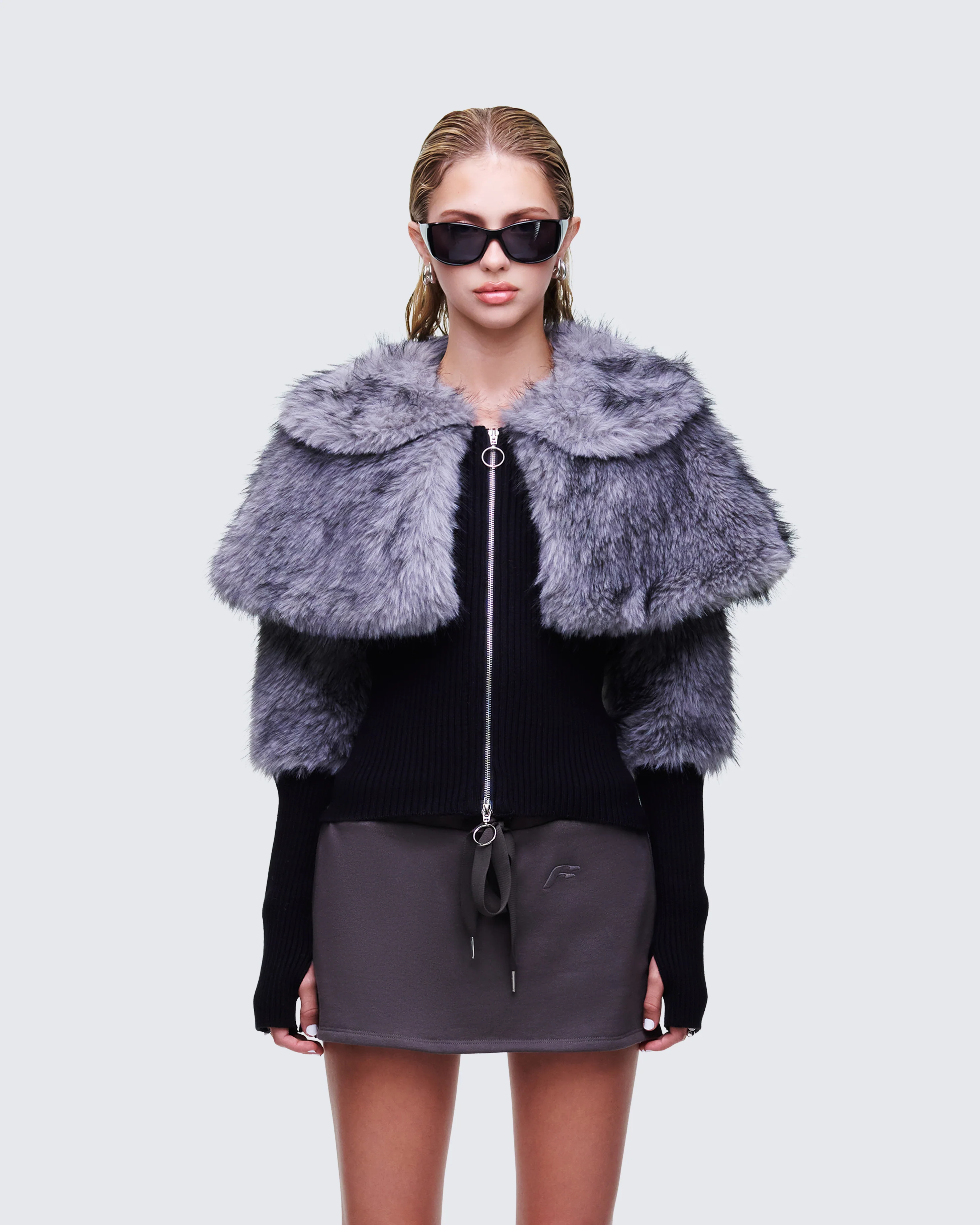 Talia Black Fur Cape Cardigan - Image 2