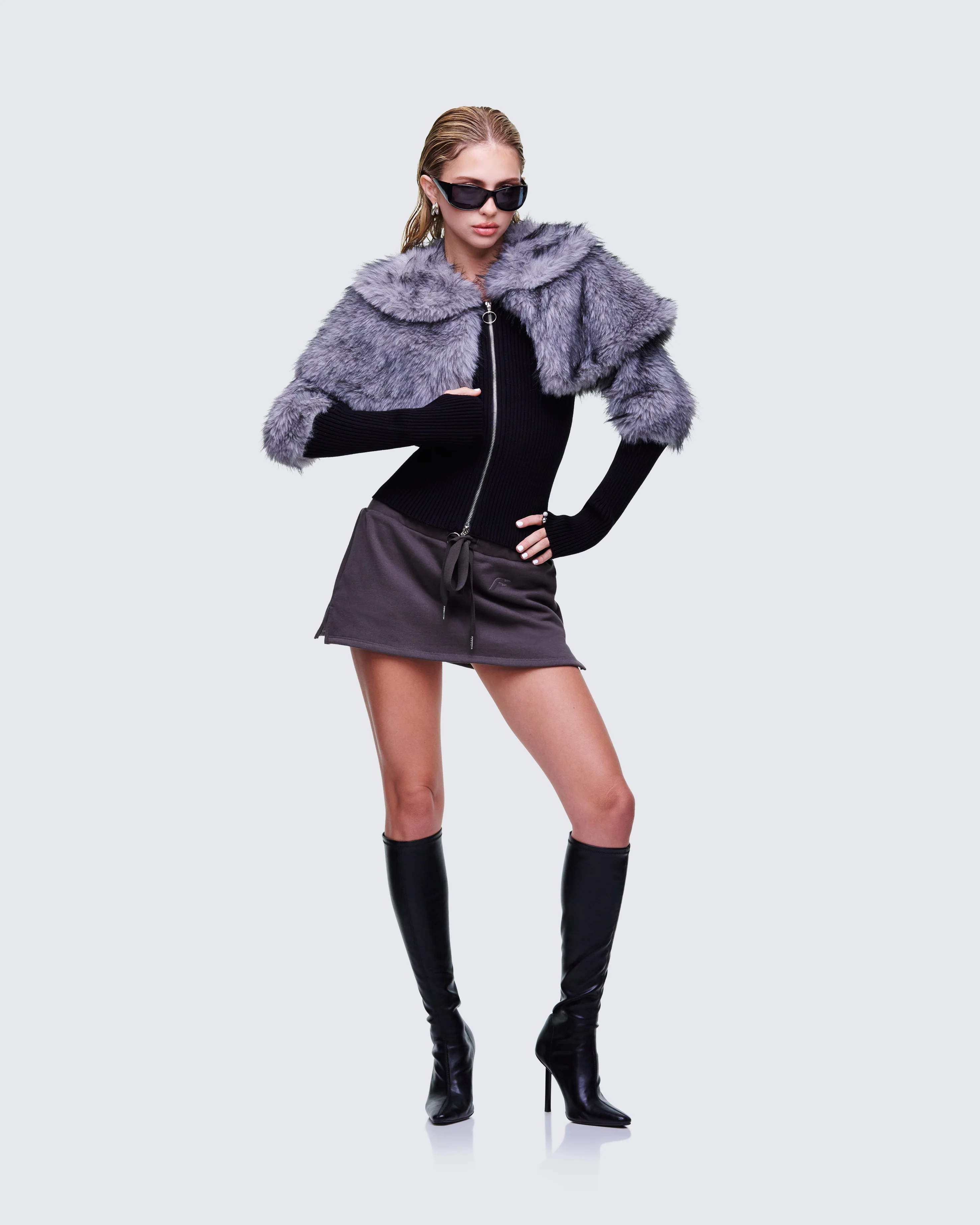 Talia Black Fur Cape Cardigan - Image 5