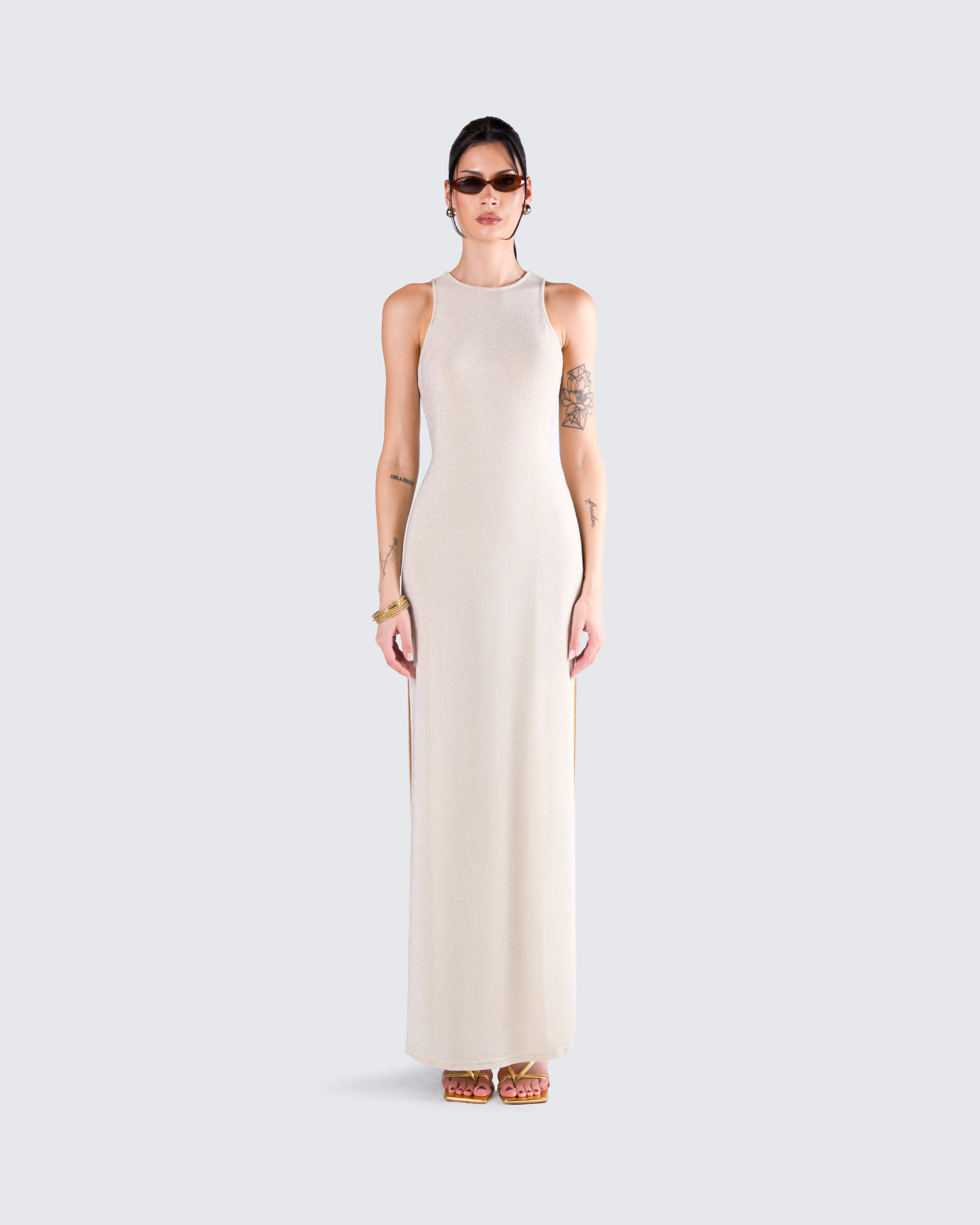 Taline Gold Lurex Maxi Dress - Image 4