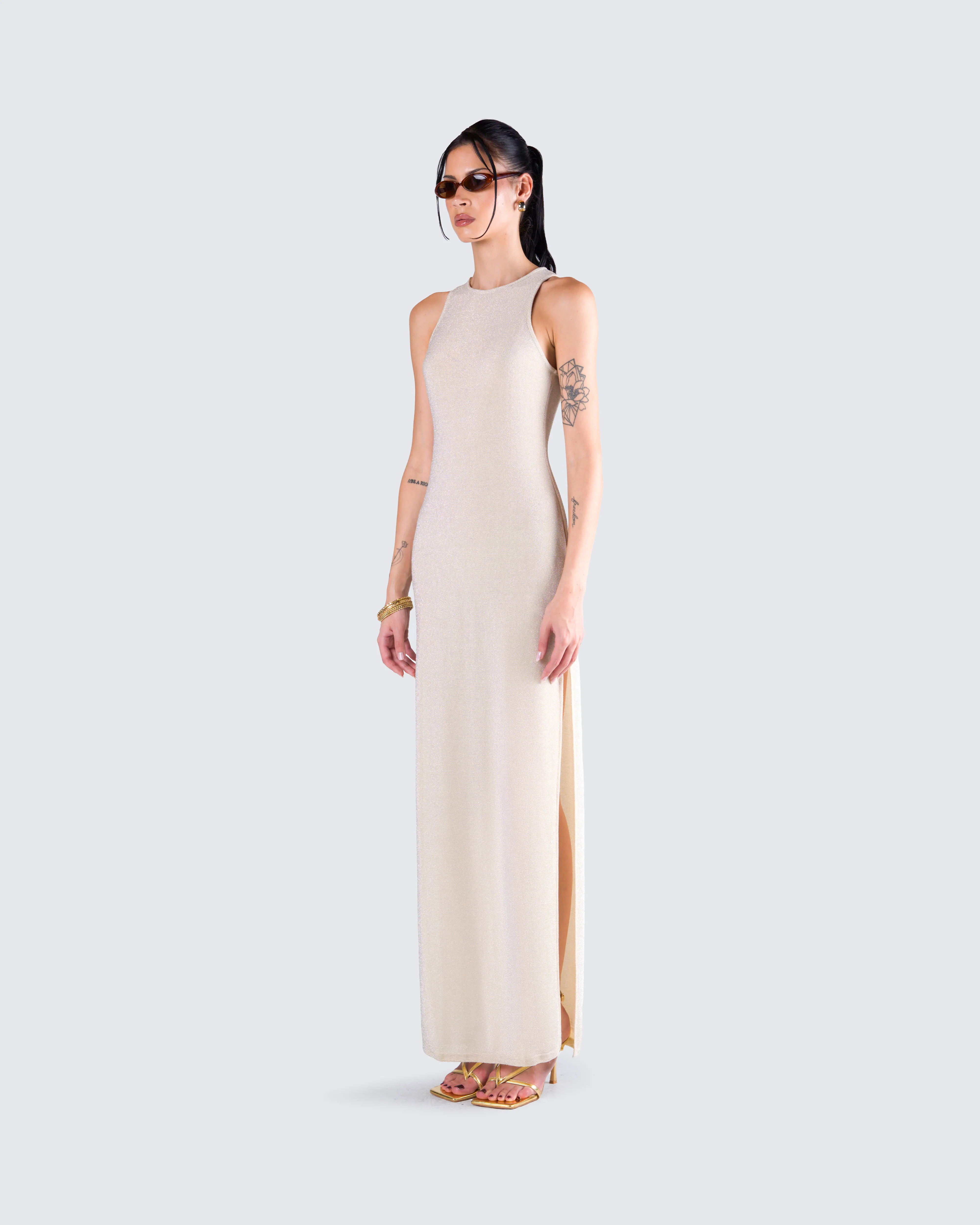 Taline Gold Lurex Maxi Dress - Image 7