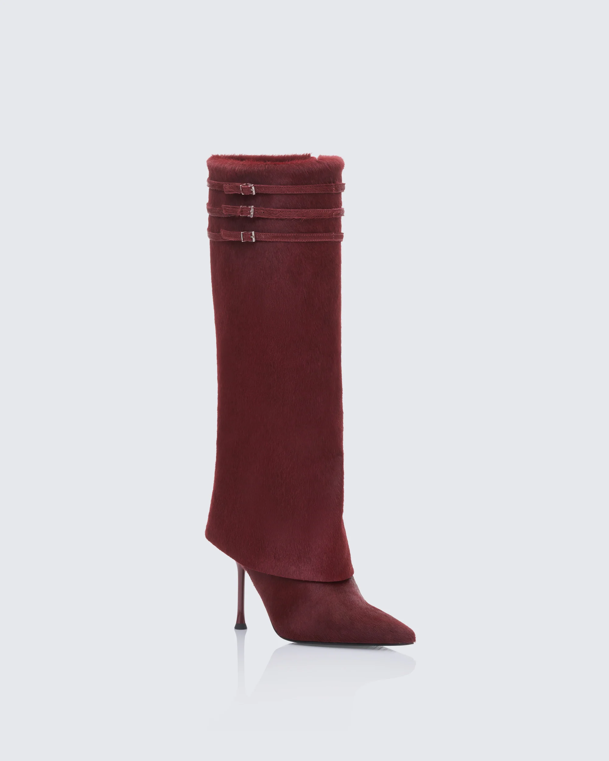 Tammy Burgundy Real Leather Pony Fold Over Boots - Image 2