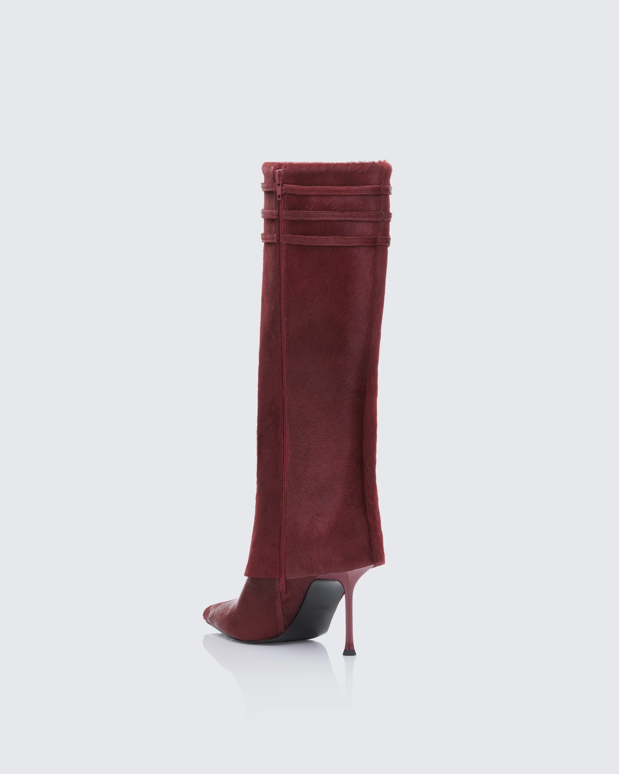 Tammy Burgundy Real Leather Pony Fold Over Boots - Image 3