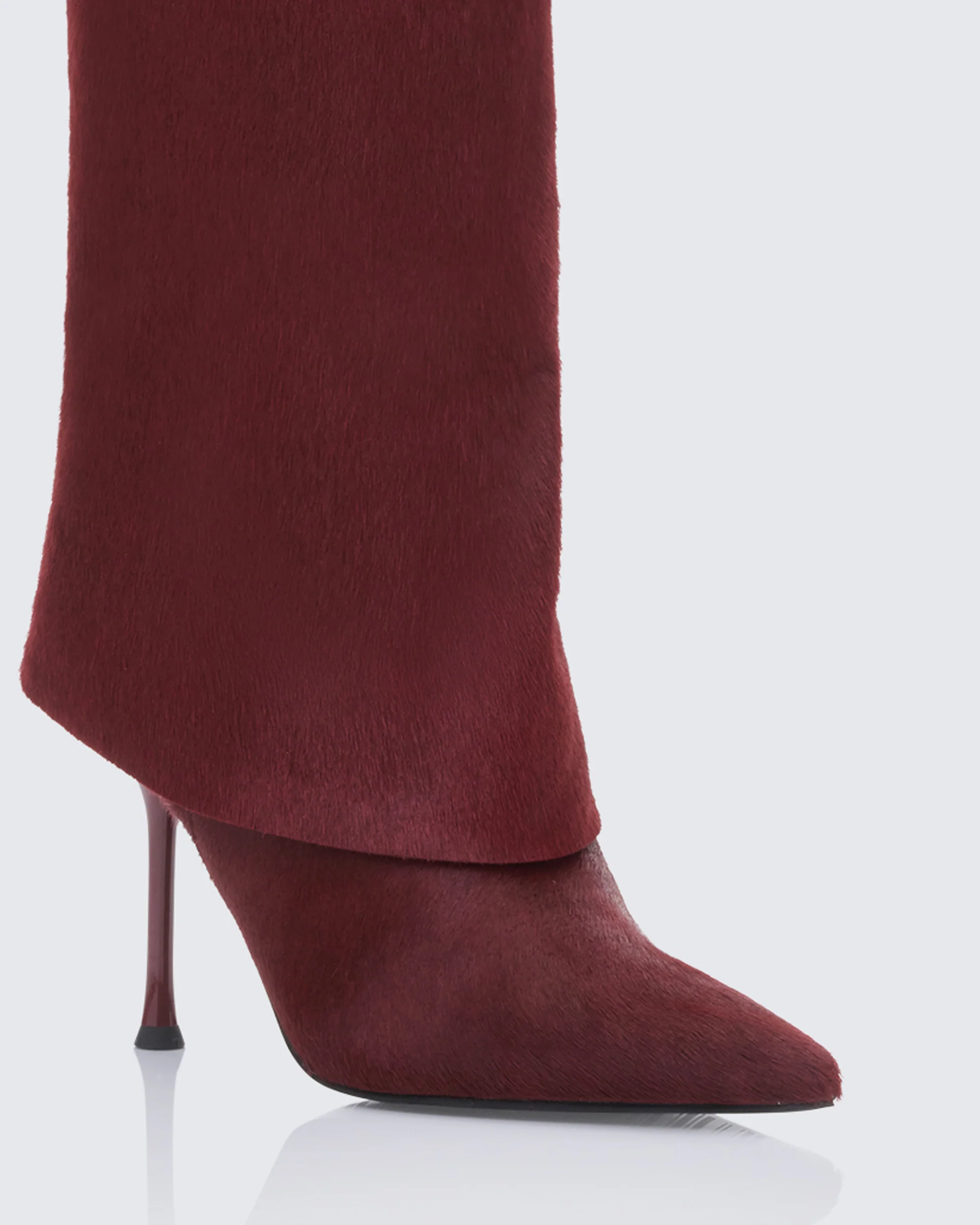 Tammy Burgundy Real Leather Pony Fold Over Boots - Image 4