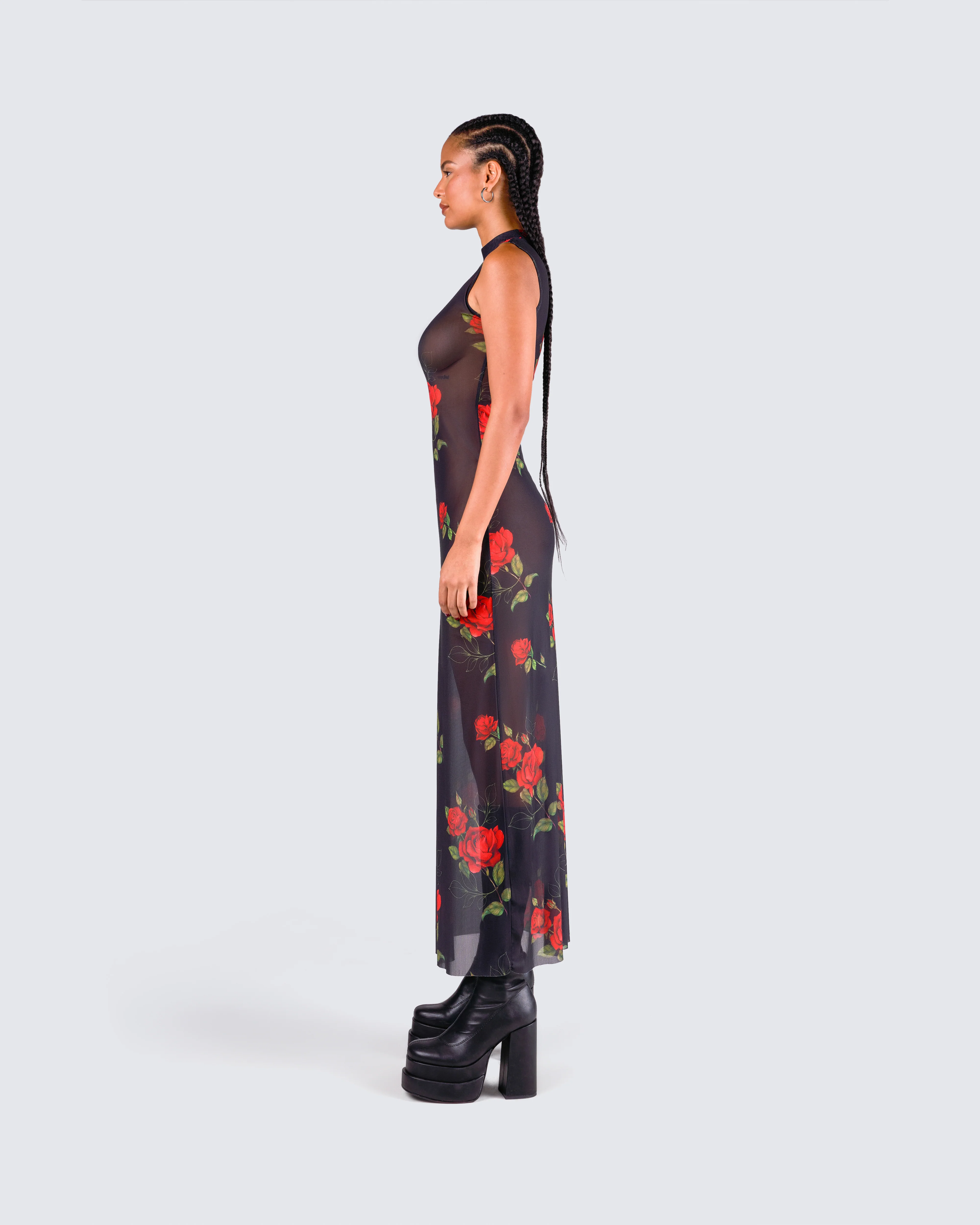 Tata Rose Print Mesh Maxi Dress - Image 5