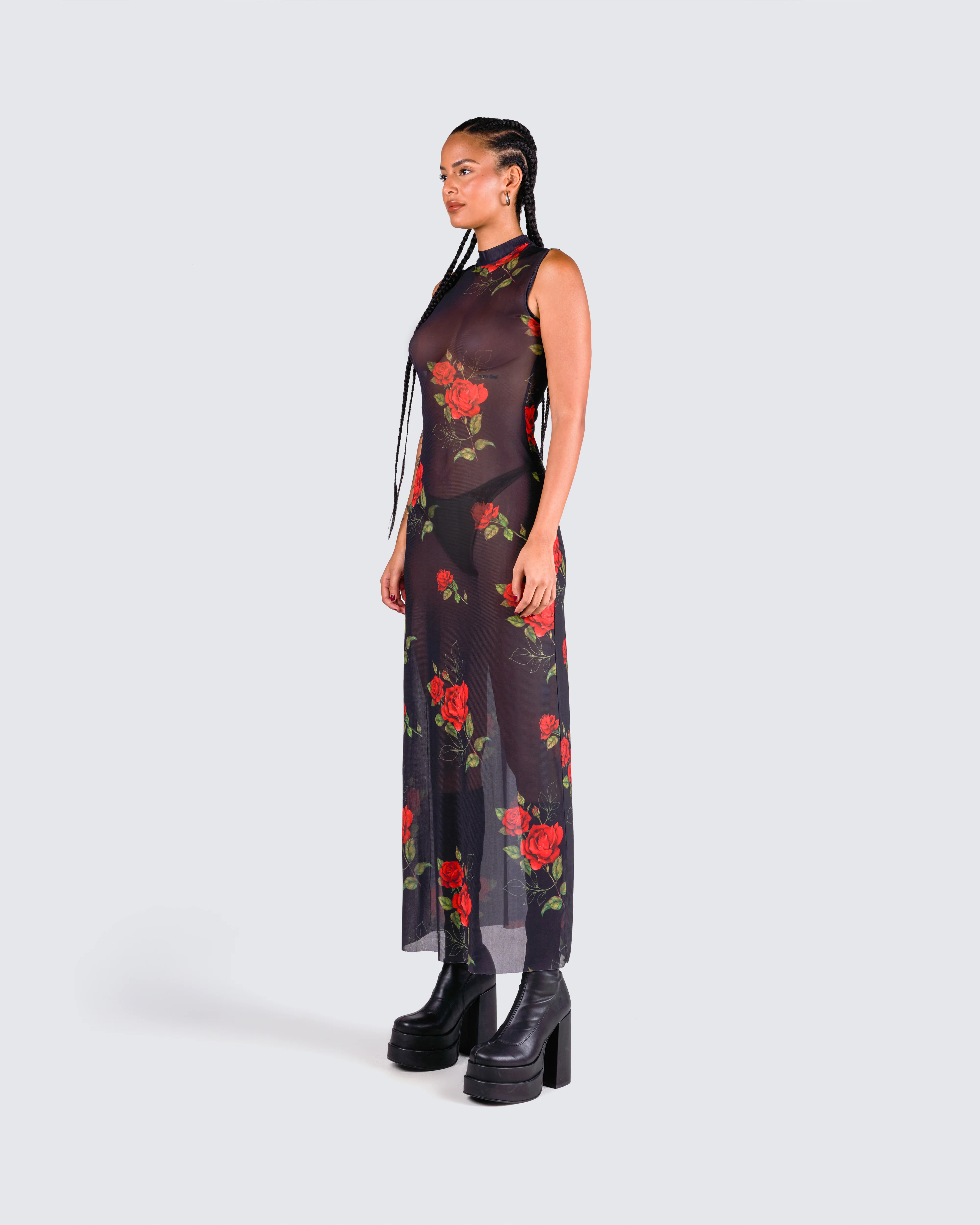 Tata Rose Print Mesh Maxi Dress - Image 6