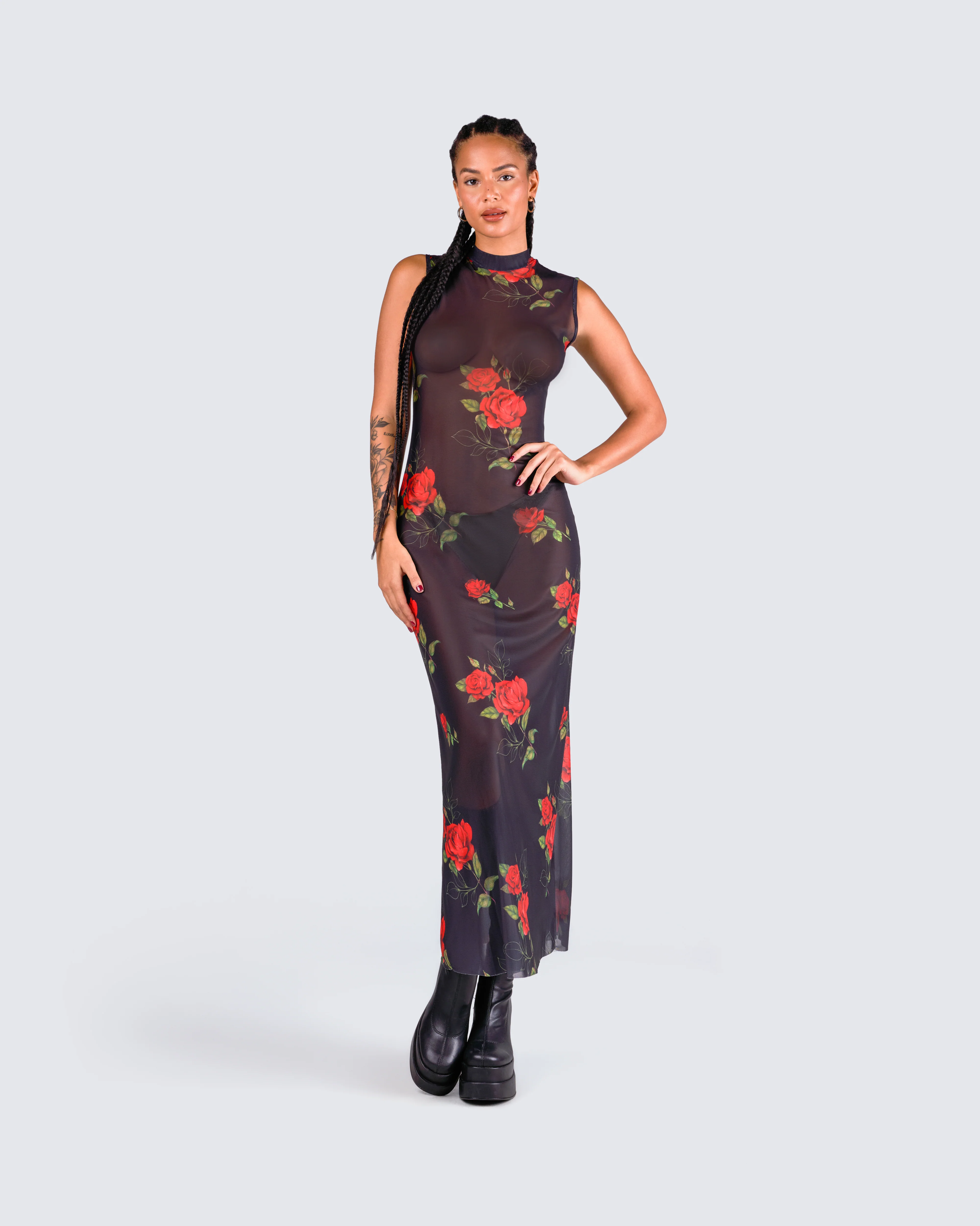 Tata Rose Print Mesh Maxi Dress - Image 7