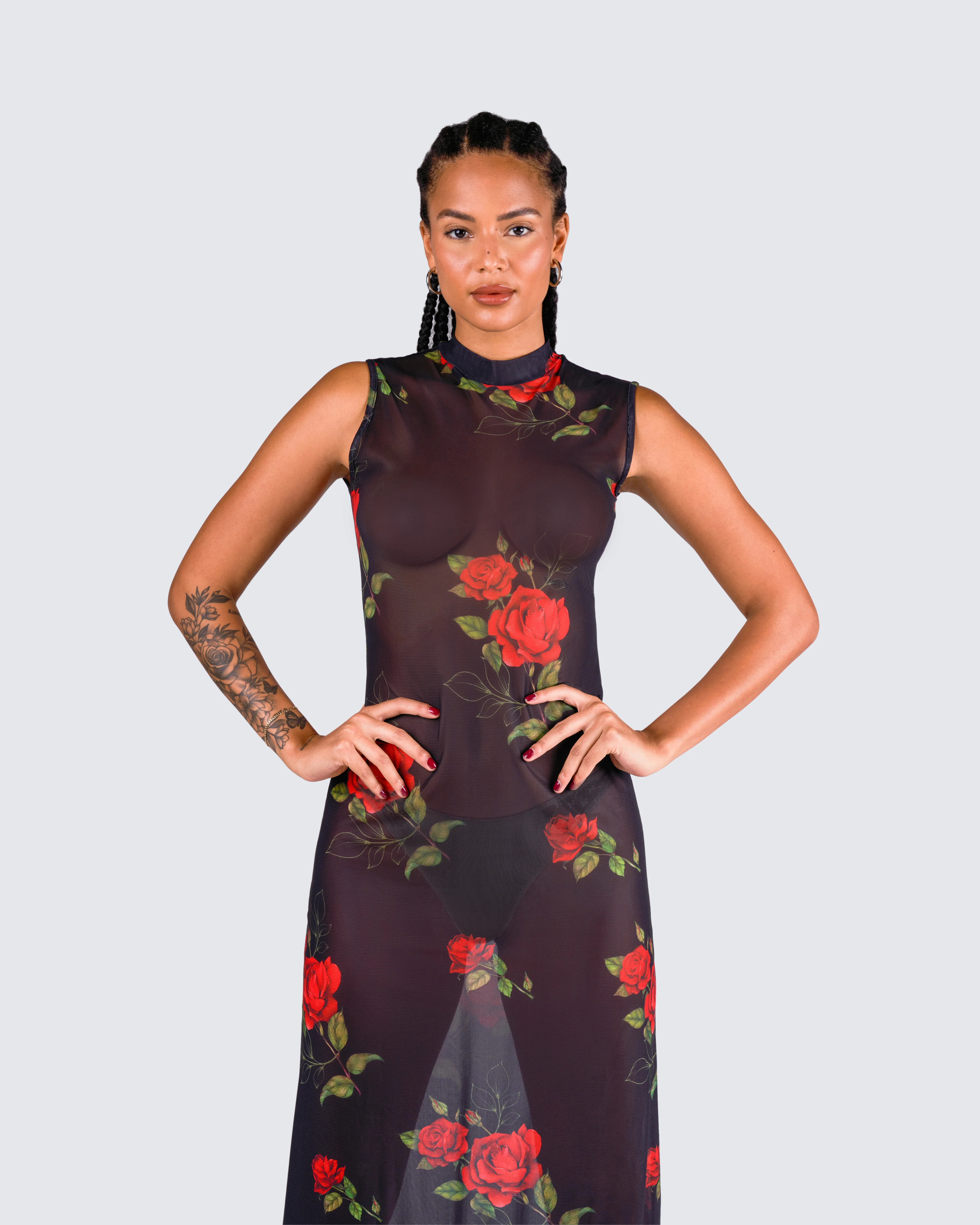 Tata Rose Print Mesh Maxi Dress - Image 8