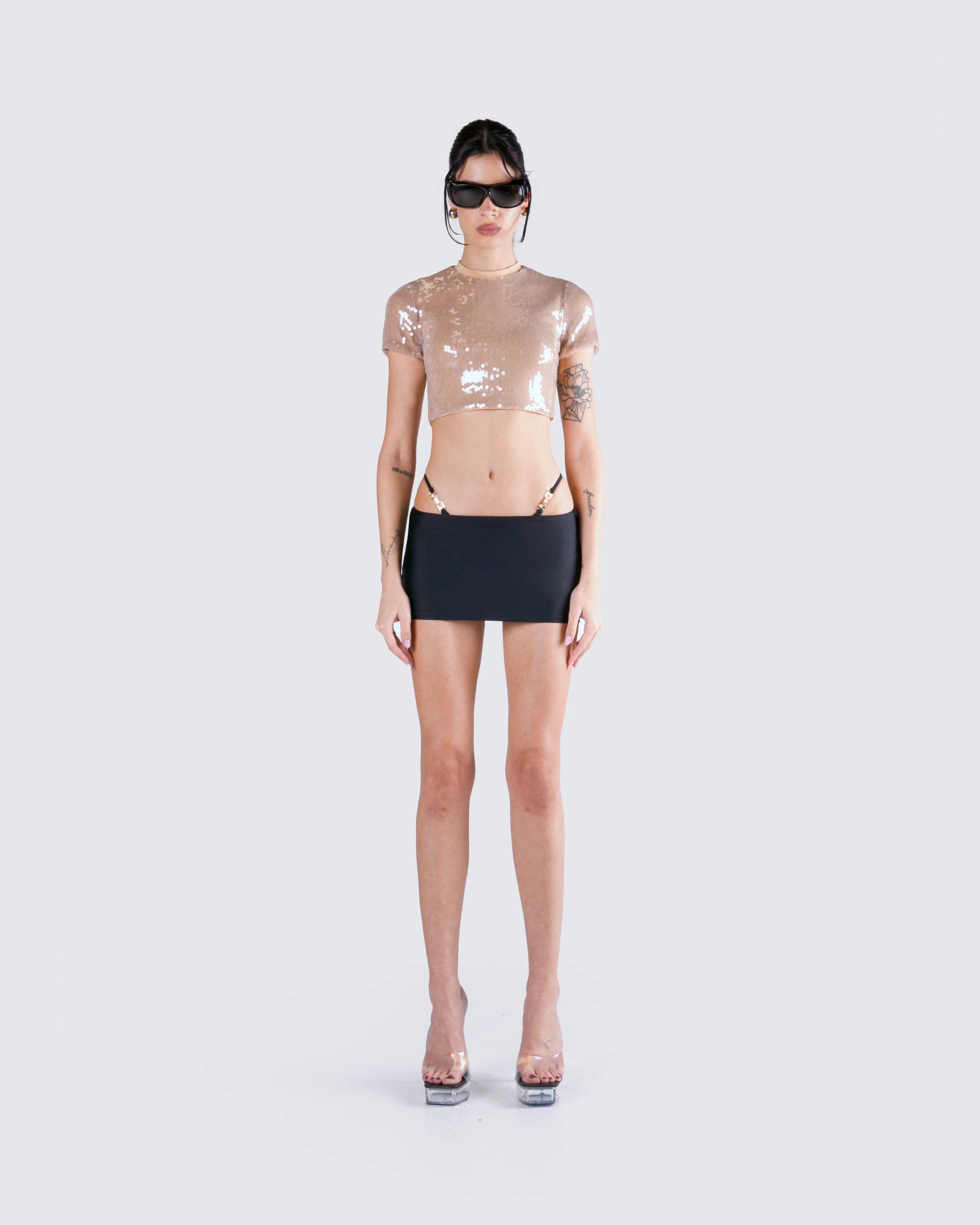 Tatiana Beige Sequin Cropped Top - Image 4