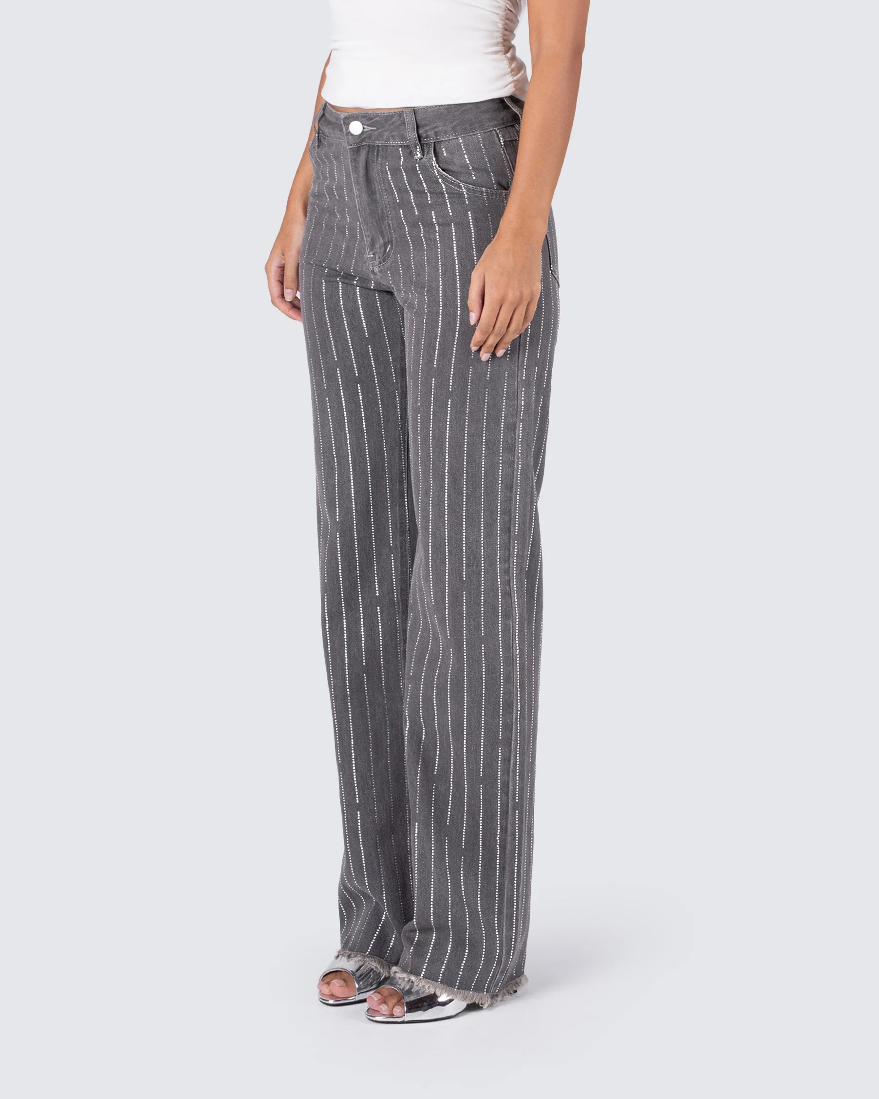 Taya Rhinestone Grey Jeans - Image 7