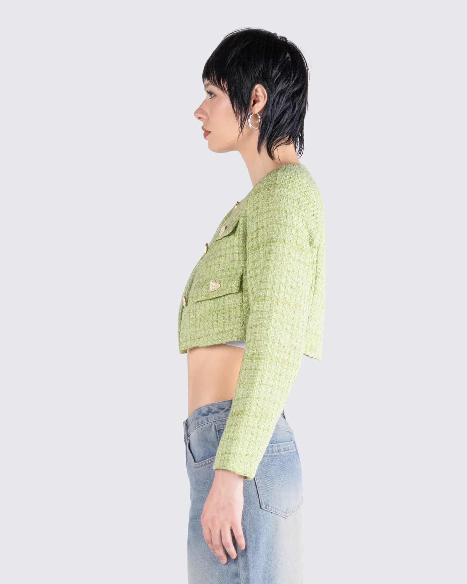 Tess Green Tweed Crop Jacket - Image 6