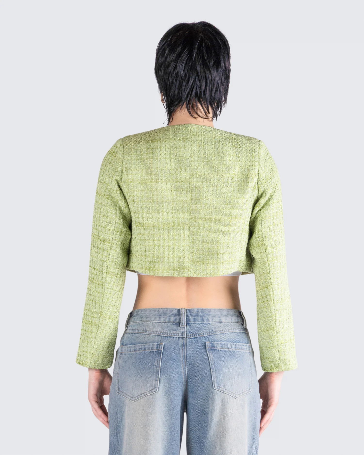 Tess Green Tweed Crop Jacket - Image 7