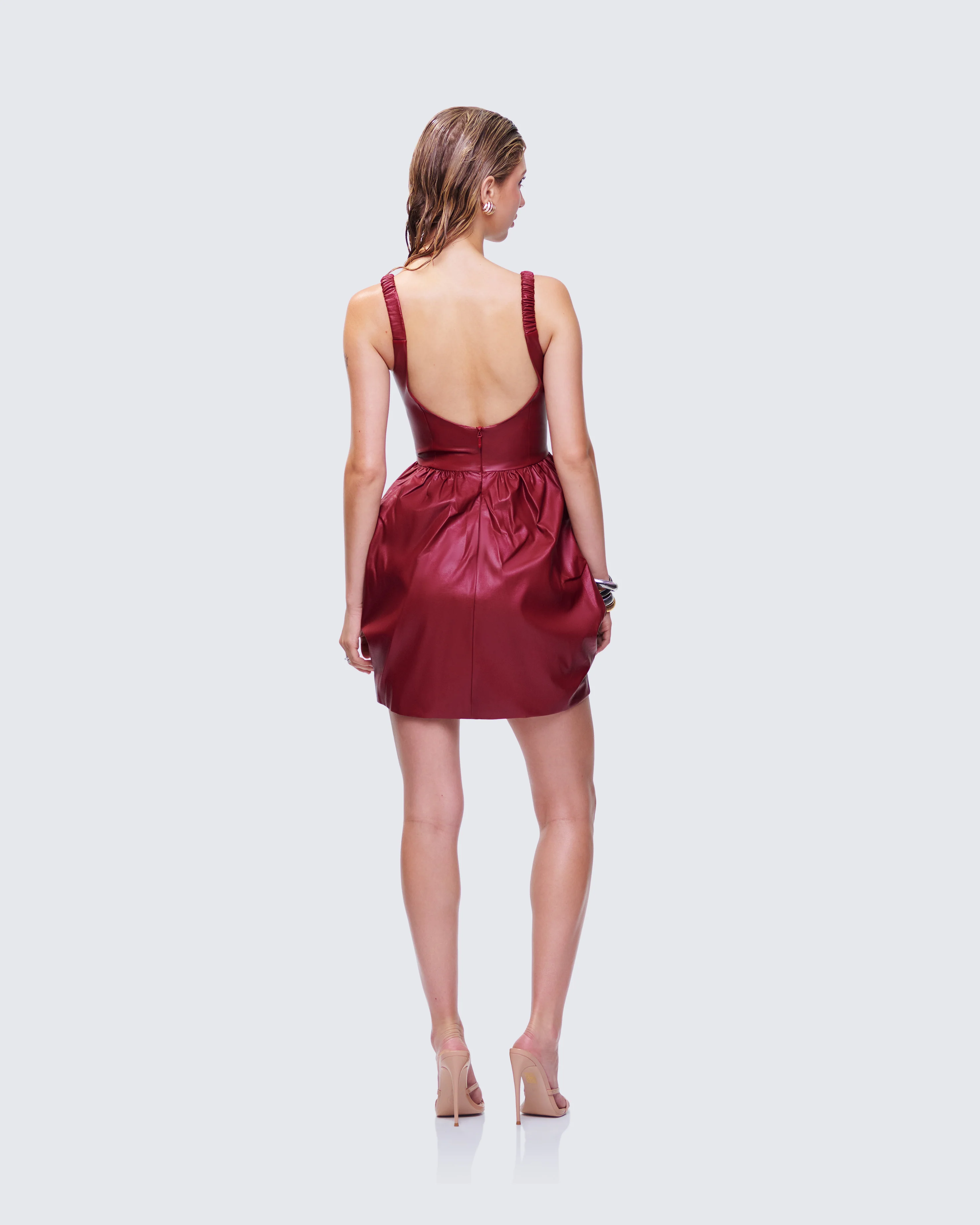 Thalassa Red Vegan Leather Folded Mini Dress - Image 5